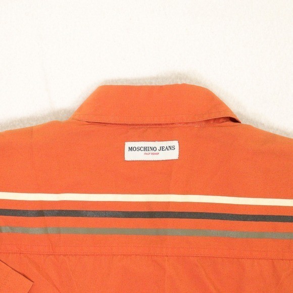 VTG Moschino Jeans Button Up Adventure Wear Racing Stripe Orange Cotton Men M