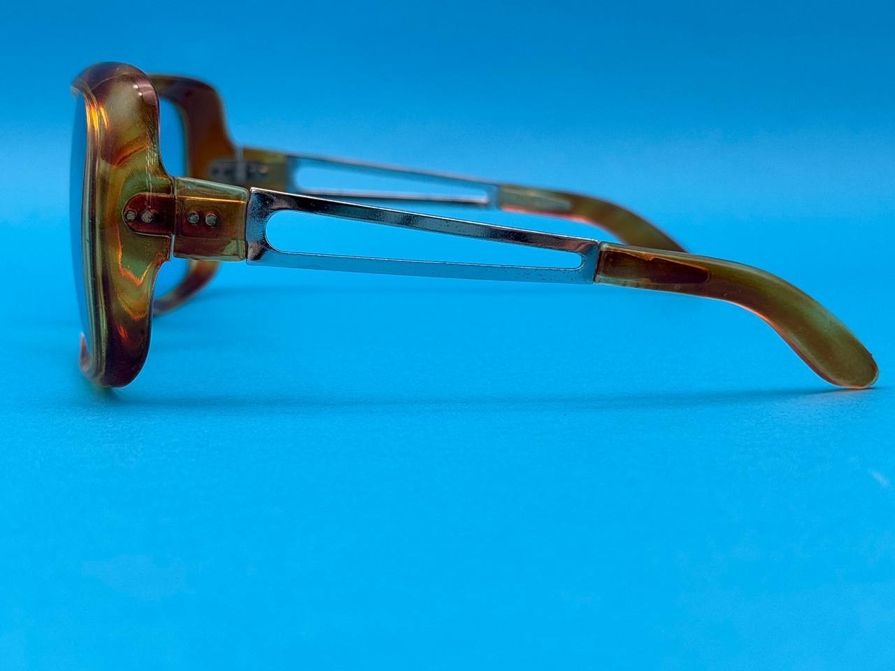 Vintage Oversized Square Eyeglasses Frames Brown Marble Clear Lens France 80s
