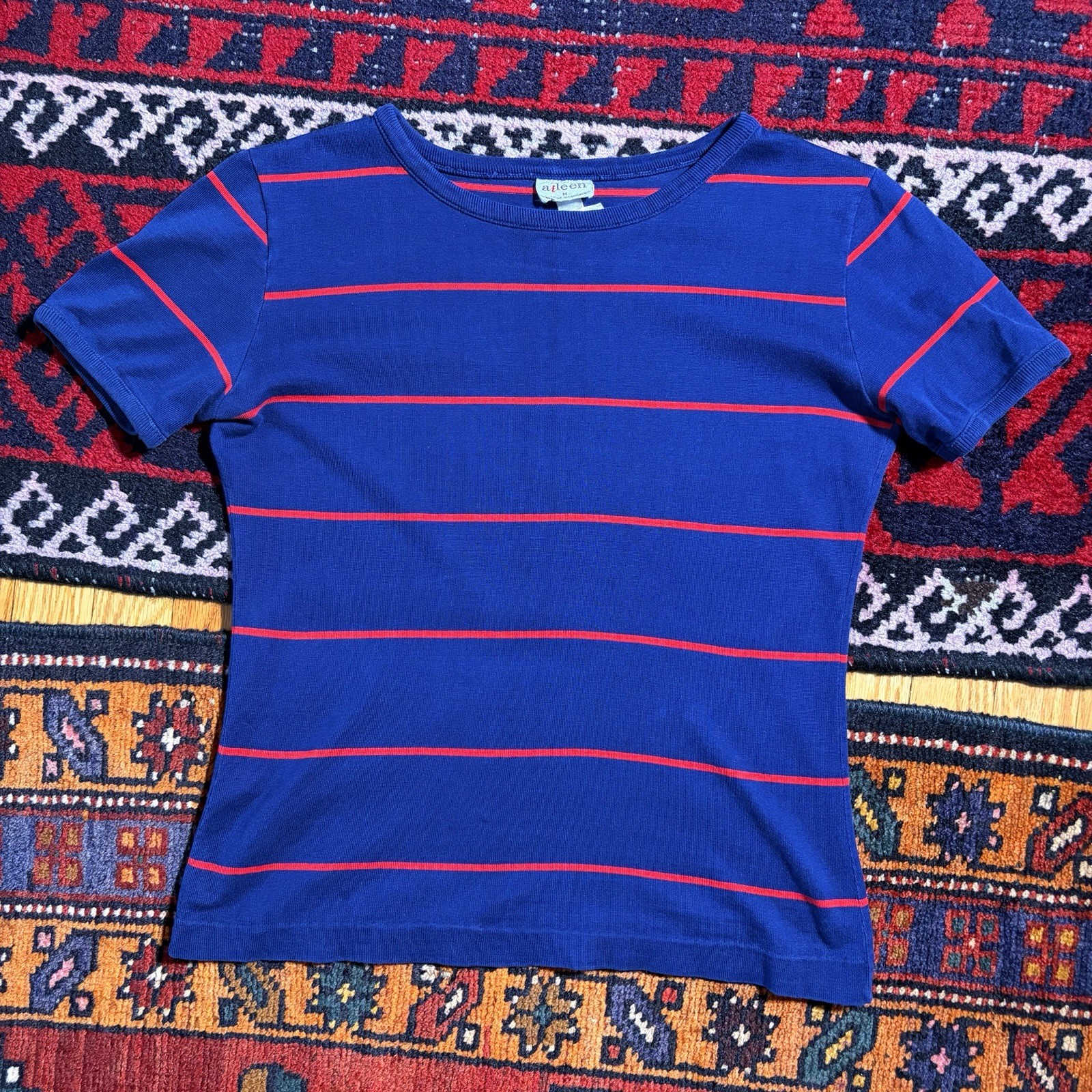Vintage 1970s Aileen Striped Navy/Red Ringer Baby Tee Combed Cotton Crop Sz. S/M