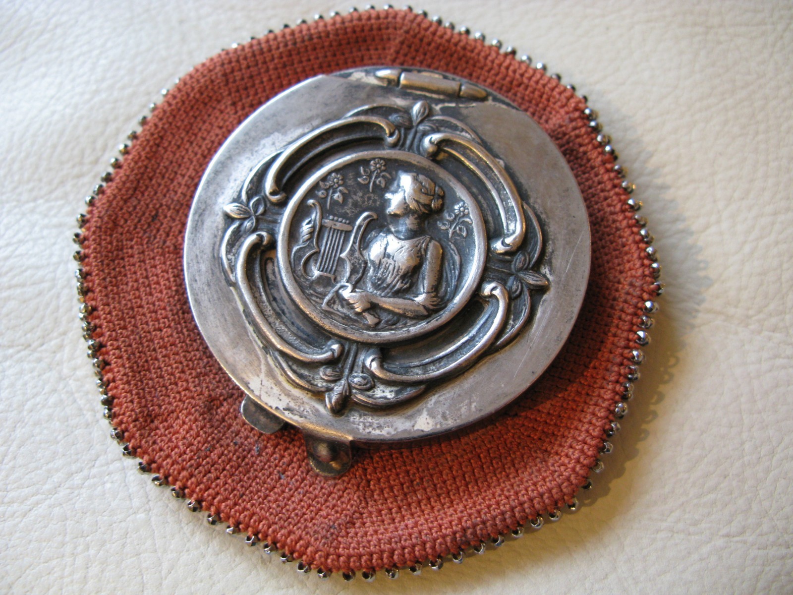 Antique Art Nouveau Woman Orange Crochet Steel Bead Tam O Shanter Coin Purse