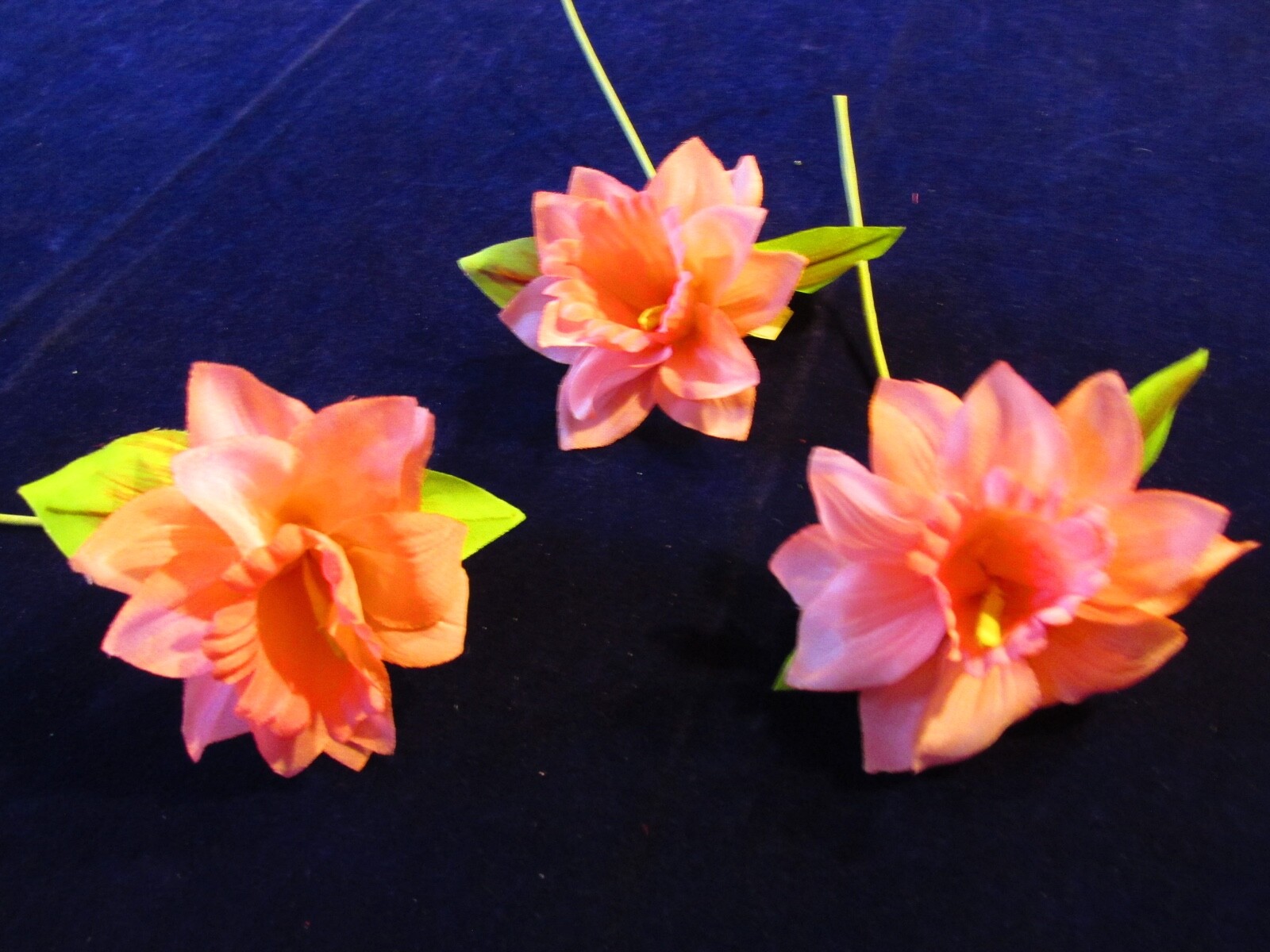 Vintage Millinery Flower 3″ Pink Daffodil Narcissus Lot of 3 Czechoslovakia Ku8b