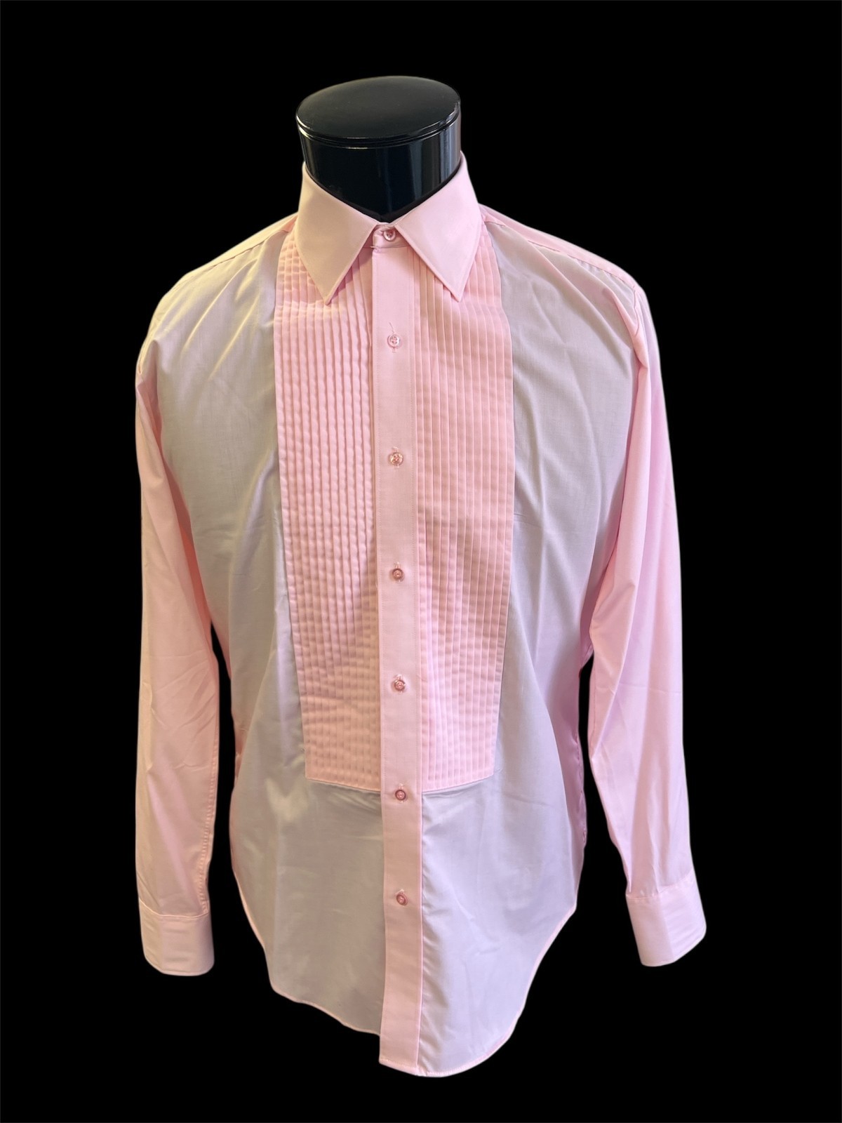 Men’s Vintage Pleated Pink Tuxedo Shirt-70s Easy Wash Spring Prom Easter