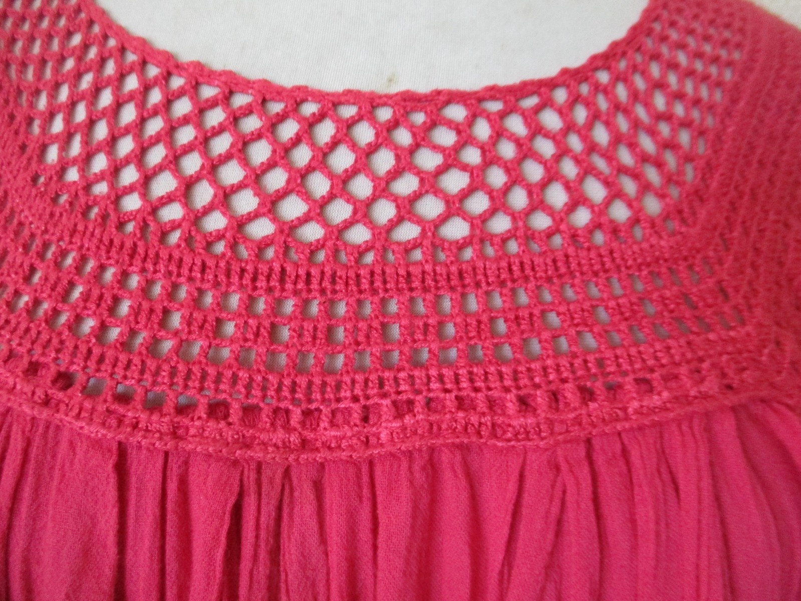 Vintage Chambeli Coral Cotton Blend Dress Boho Caftan Size 2X Crochet Trim
