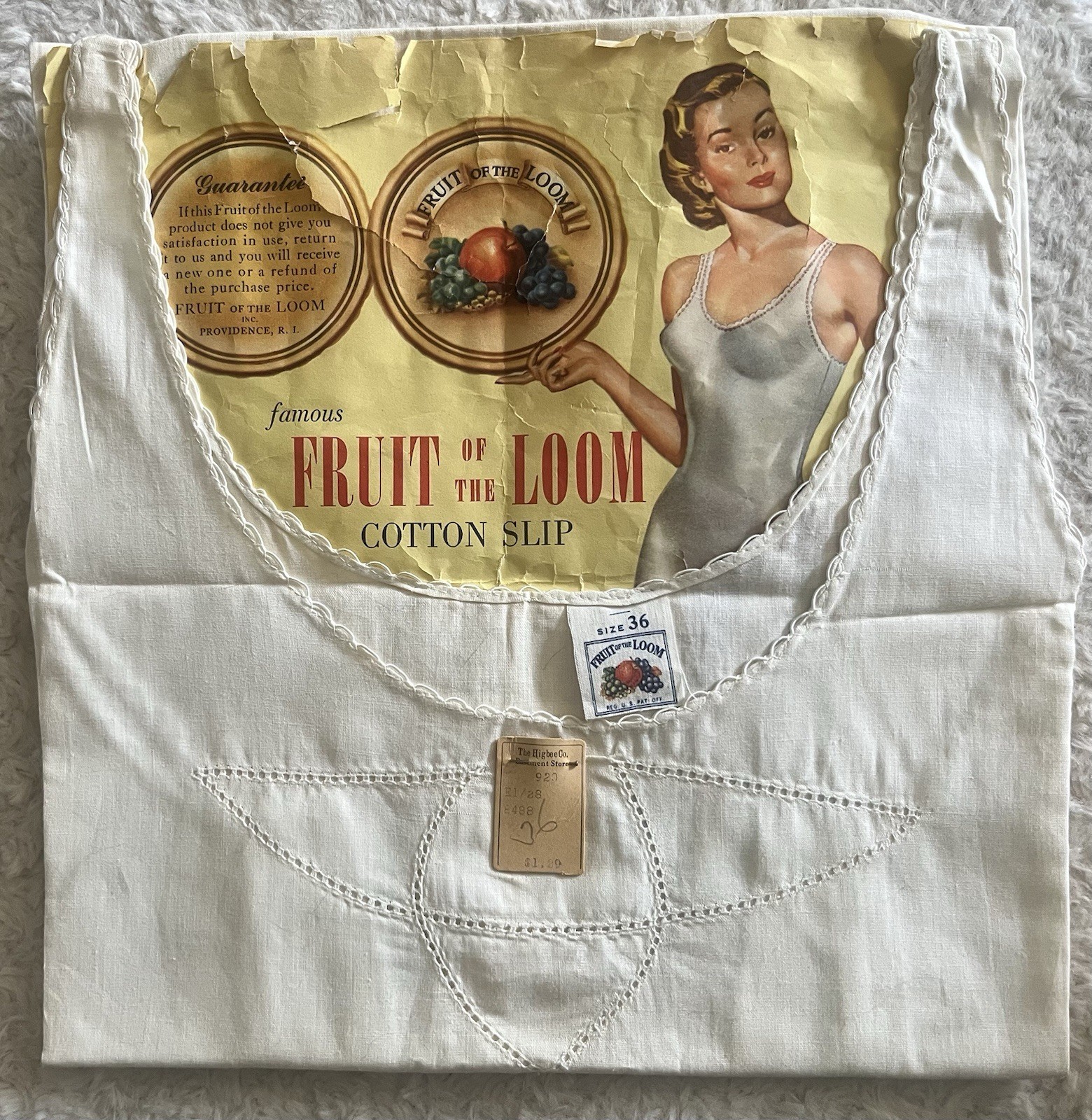 Vintage Fruit of the Loom 100% Cotton Slip Full Length Dead Stock Mint Condition