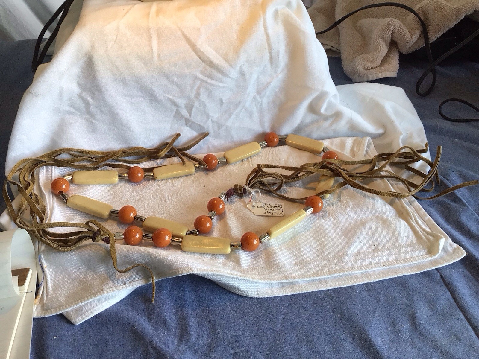 Vintage Women’s Belt 70’s Ceramic & Leather 30 1/2” Hippie Style