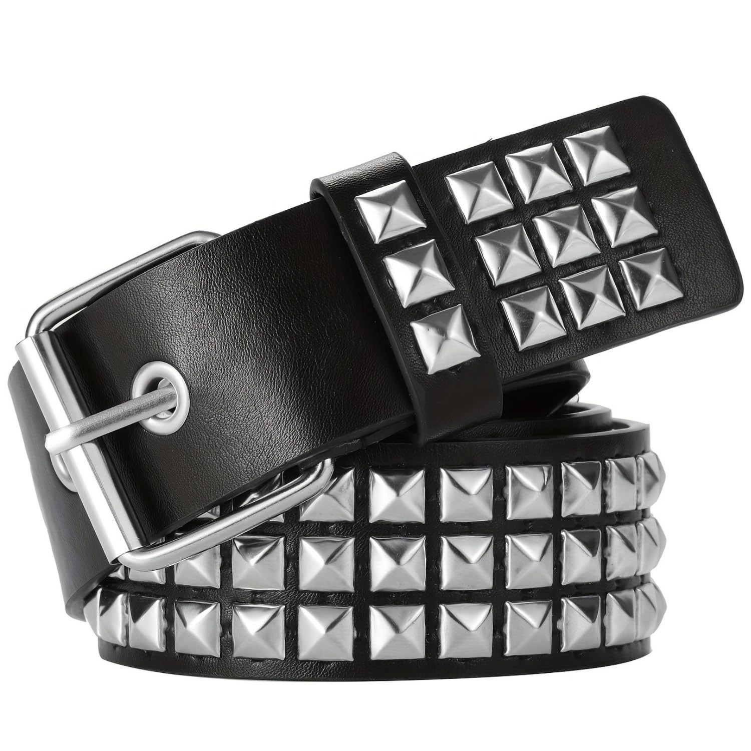 Metal Punk Rock Rivet Studded Belt for Women Men, Gothic Belt with Bright Pyrami