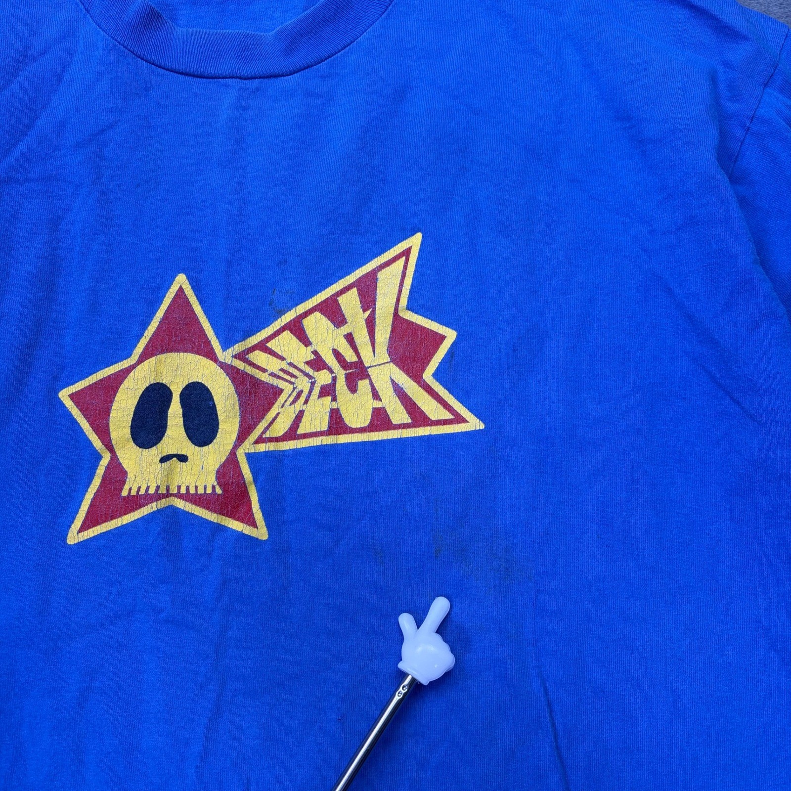 Vintage Y2K Blue Skull Graphic T Shirt Men’s XL Distressed Streetwear Tee