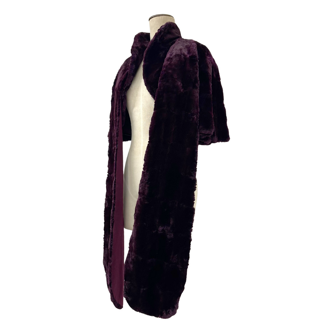 Vintage 1940s Deep Plum Purple Sheared Beaver Fur Capelet w Stole Panels