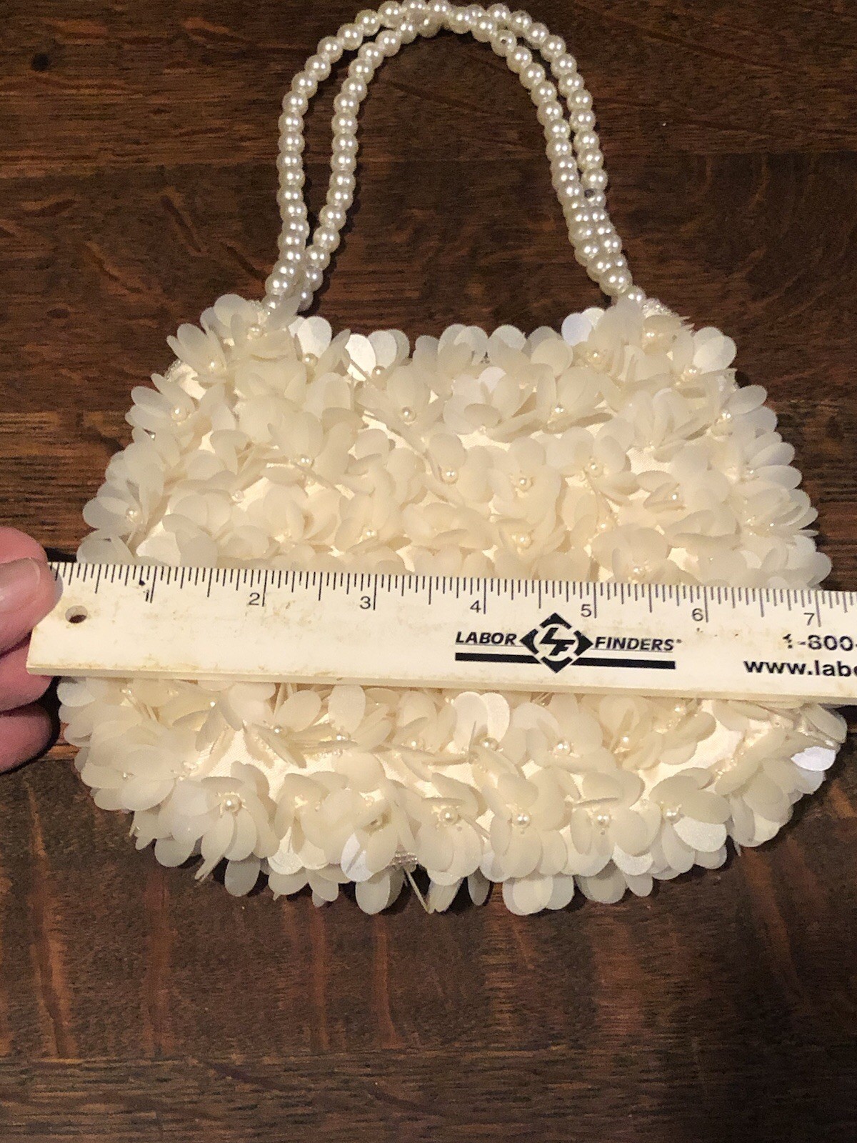 La Regal Beaded Handbag Faux Pearl Handles Satin Interior Sunday Church Easter