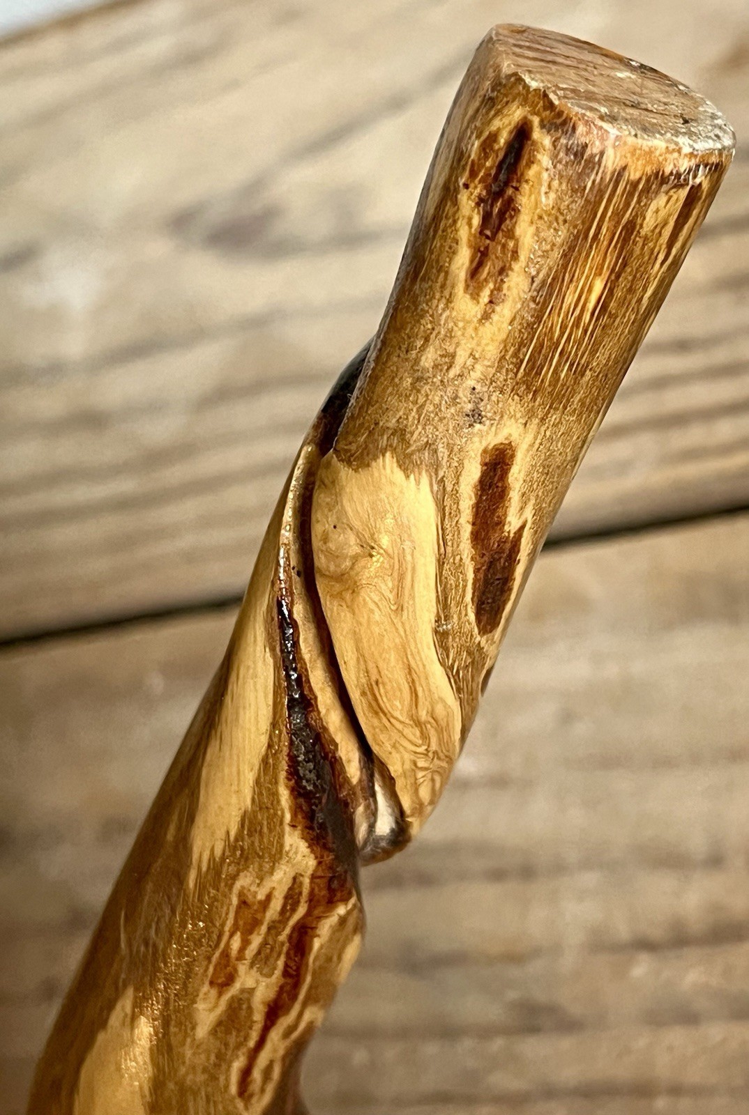 Handmade 35” Natural Spiral Vine Twisted Wood Cane, Built-in Compass & Whistle!
