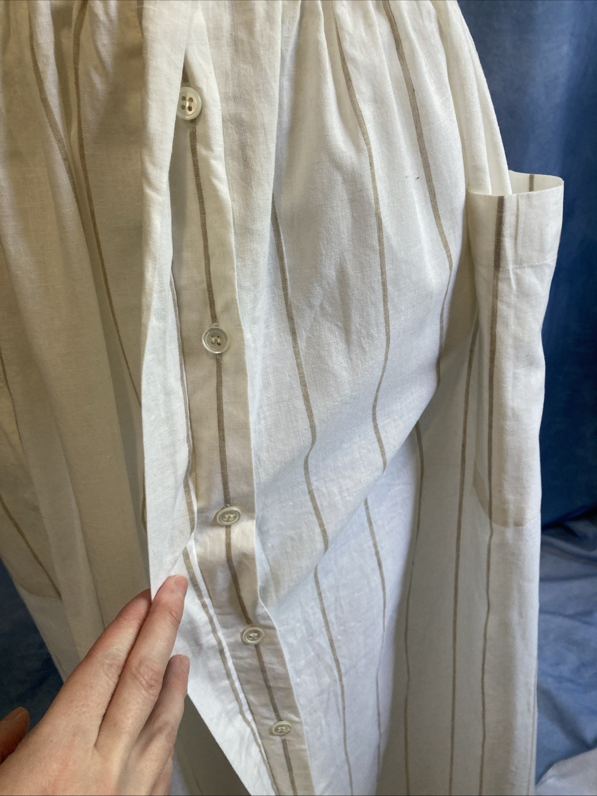 Vtg 80s 90s Andrew Harvey Cotton Linen Pinstripe Ankle Skirt Size 10 Pockets GUC