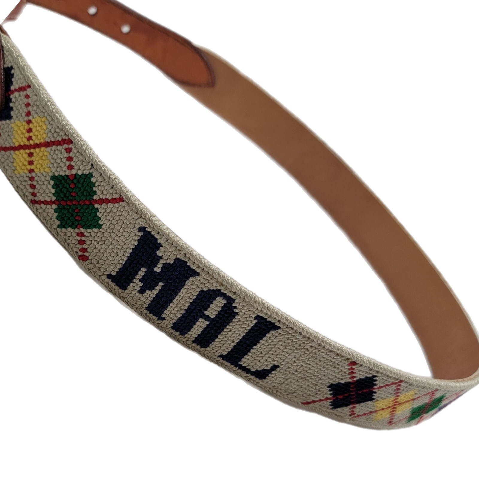 Vintage MAL Embroidered Diamond Print Spell Out Unisex Size 34 Leather Brass…