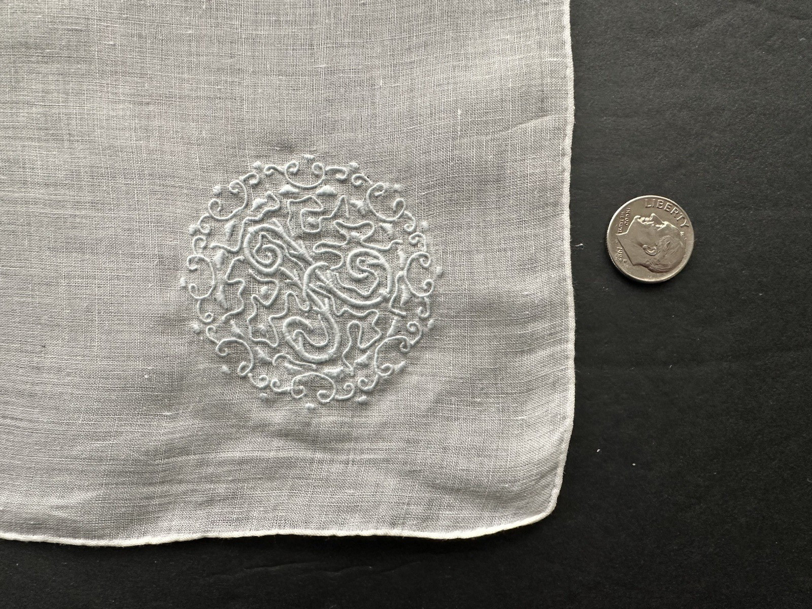 Vintage 3 White Hankies Blue Monogram A Madeira & Swiss Style Hand Embroidered