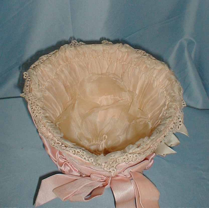 Enchanting Antique Hat Victorian 1880 Pink Satin & Velvet Lace and Floral Trims