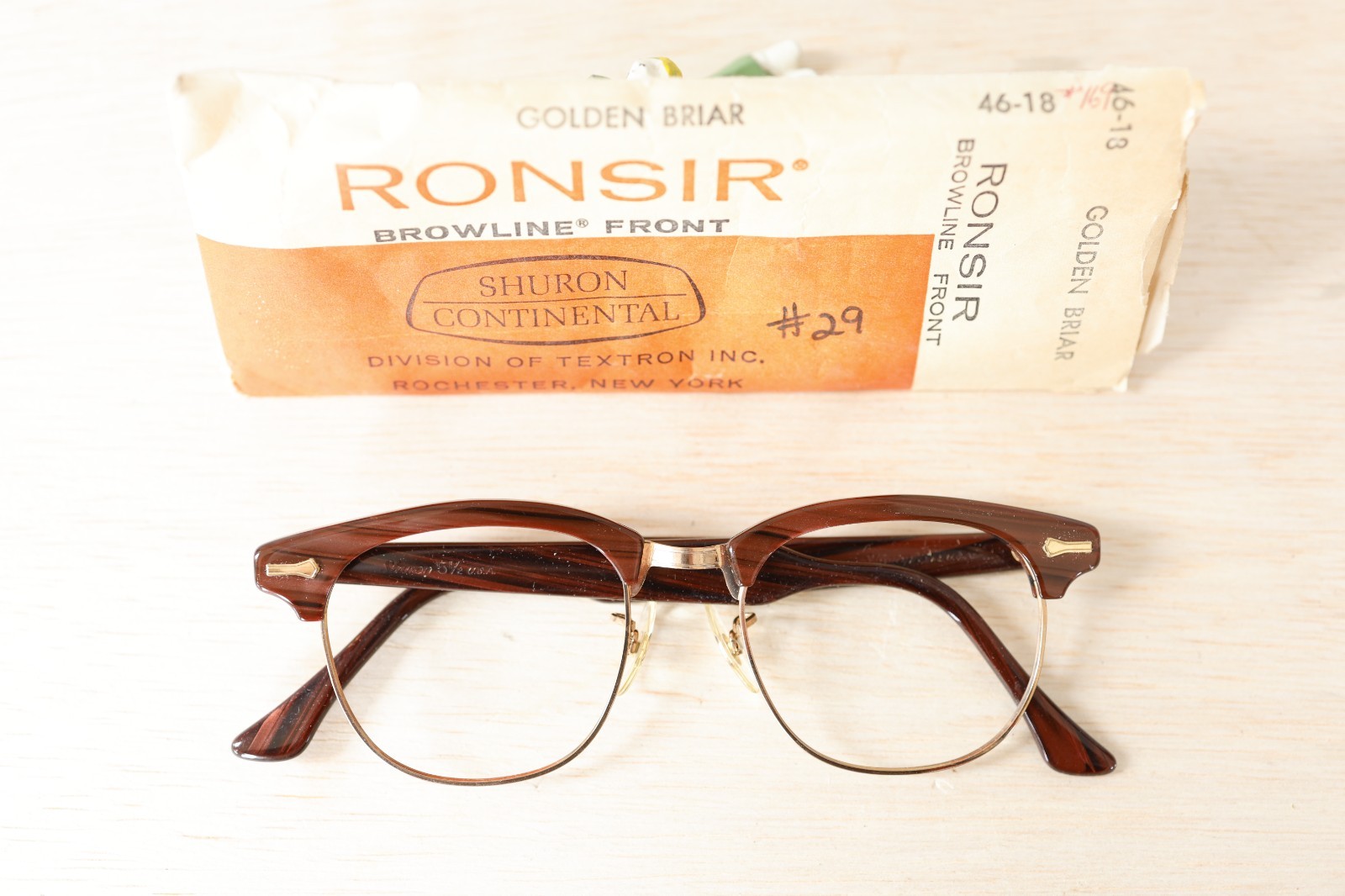 Shuron Ronsir Vintage eyeglass 1960s 12k GF Sleeve USA NOS