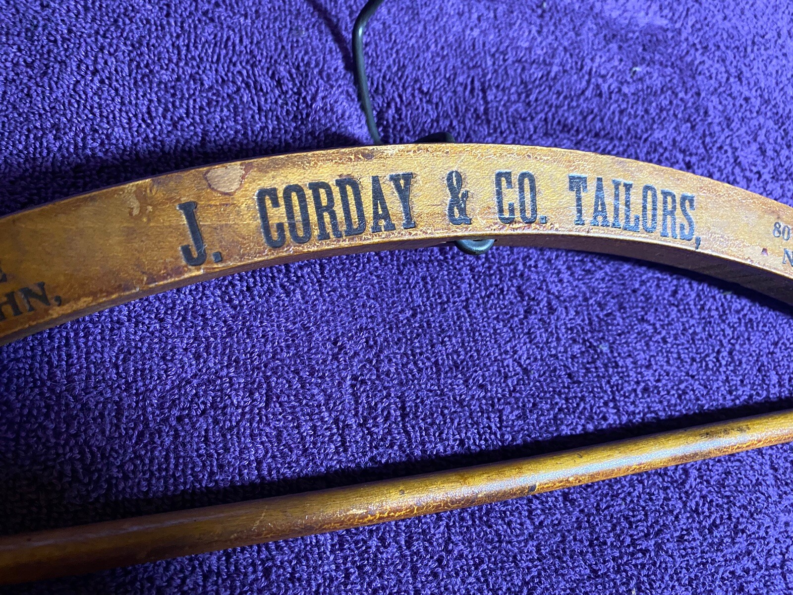 J. Corday & Co. Tailors Wooden Hanger, Unique Metal Handle 17 X 9 Inches