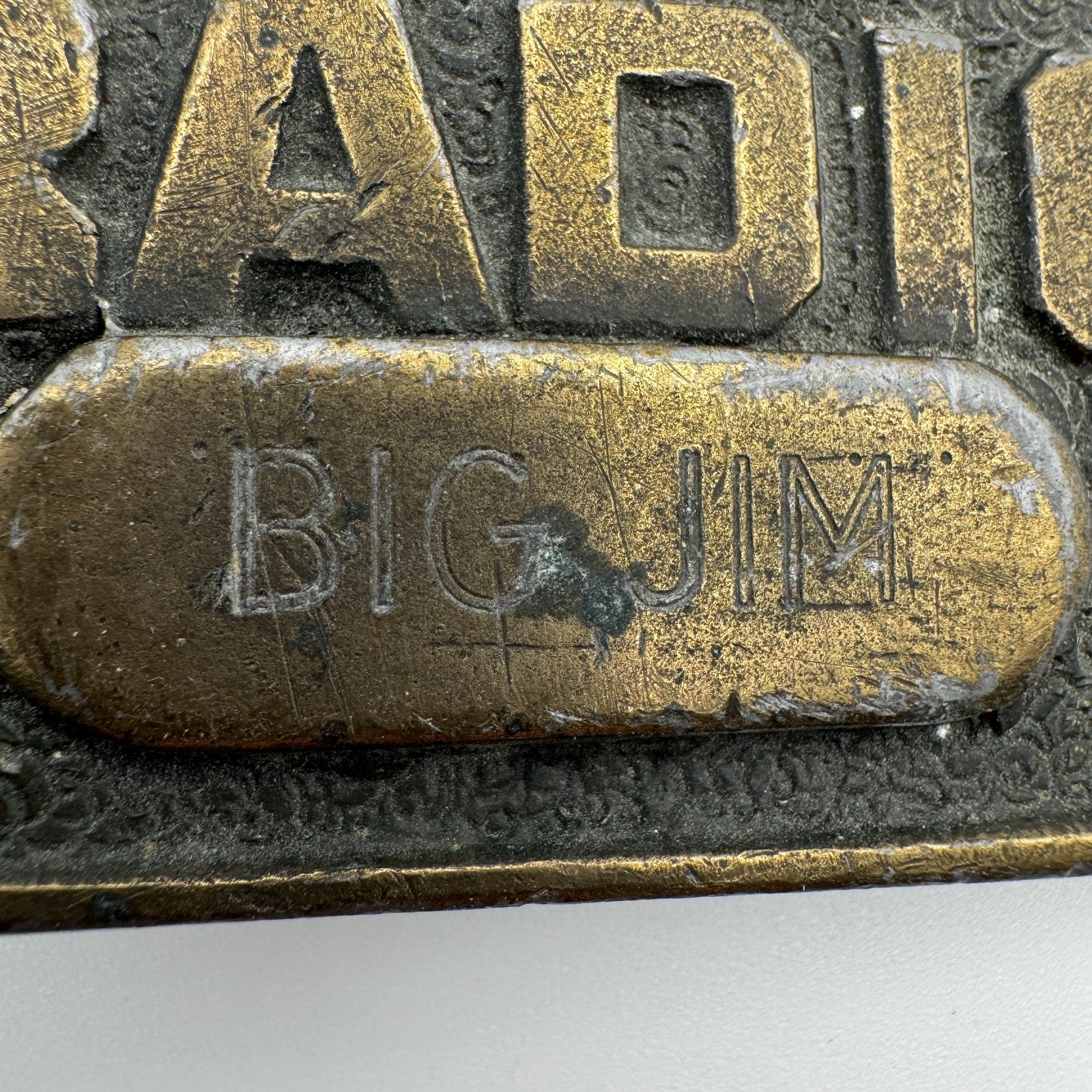Vintage Big Jim CB Radio Belt Buckle Tiffany Studio New York Brass Tone Trucker