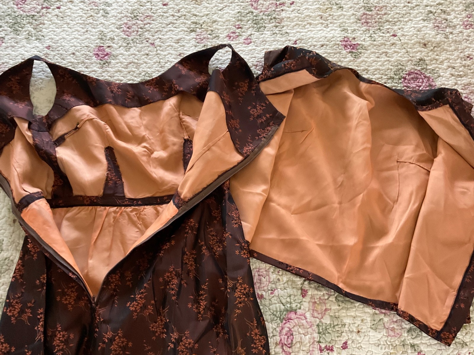 Vtg 2 Piece Dress Set Wiggle Pencil Silk Cheongsam Original Handmade OOAK Sz S