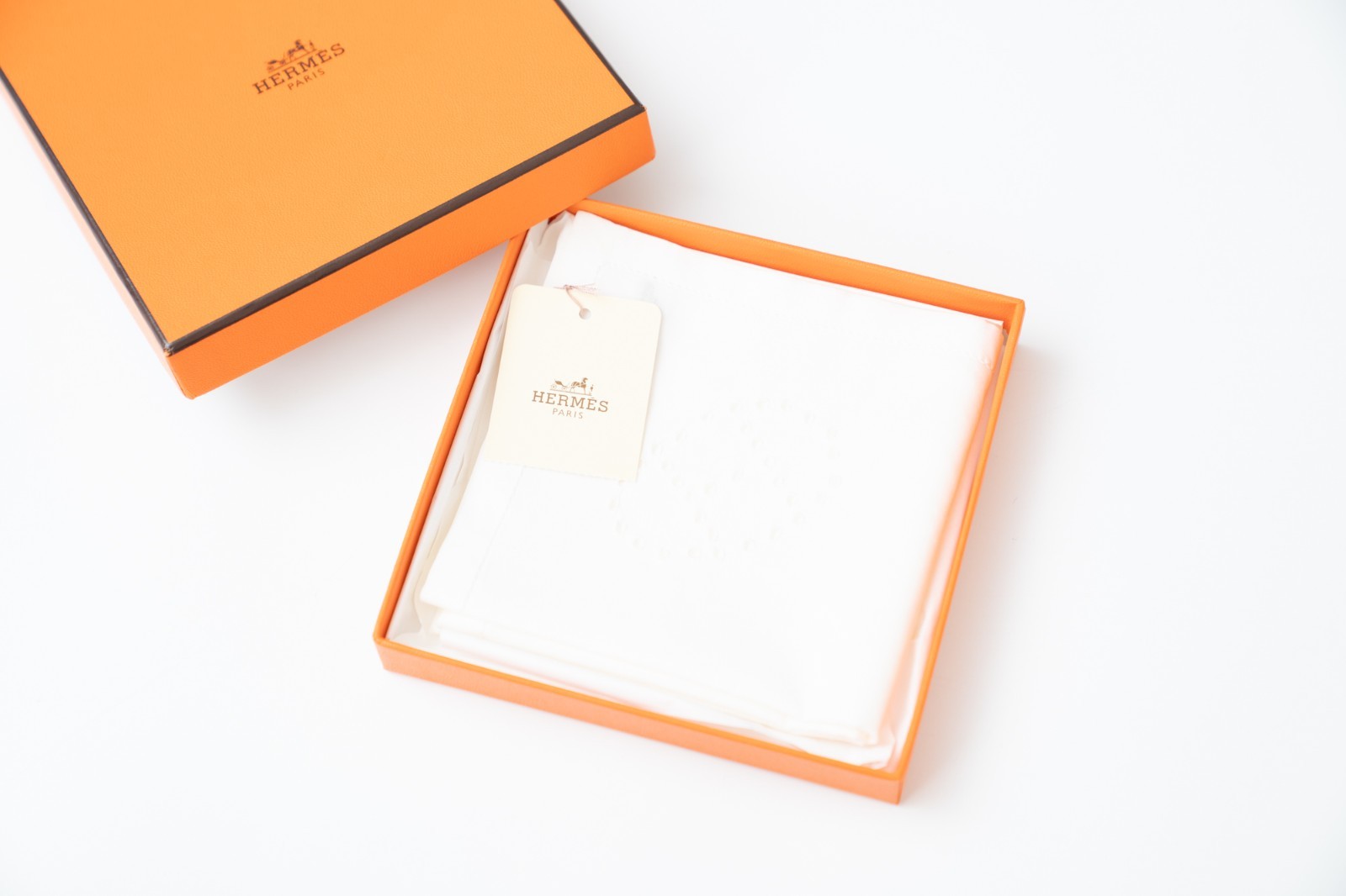 Hermès Handkerchief — White Cotton with H Logo — 45 × 45 cm — New with Box & Tag