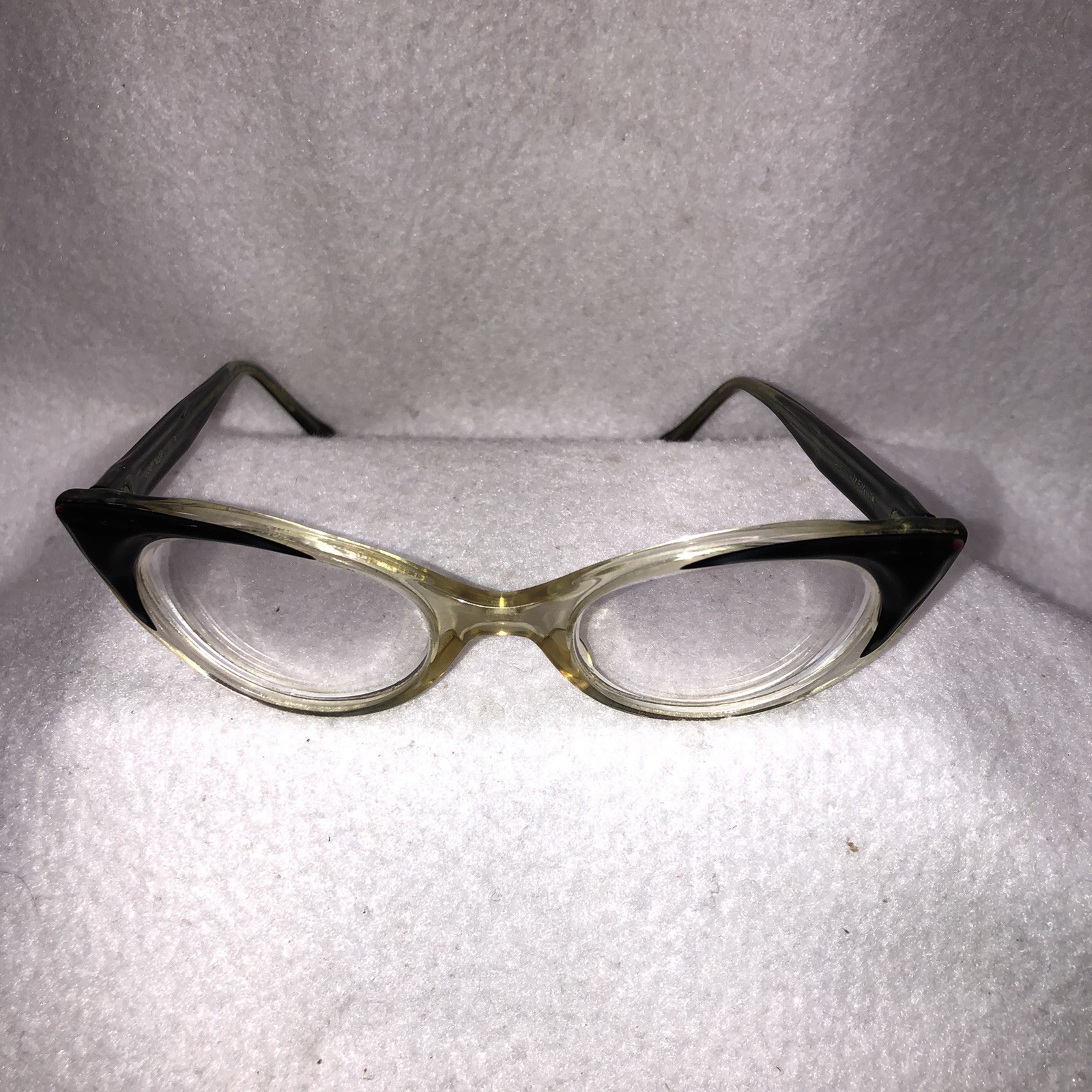 Vintage 1950s Art Craft Cat Eye Eyeglasses 5 1/4 Black Clear Glasses With Lenses
