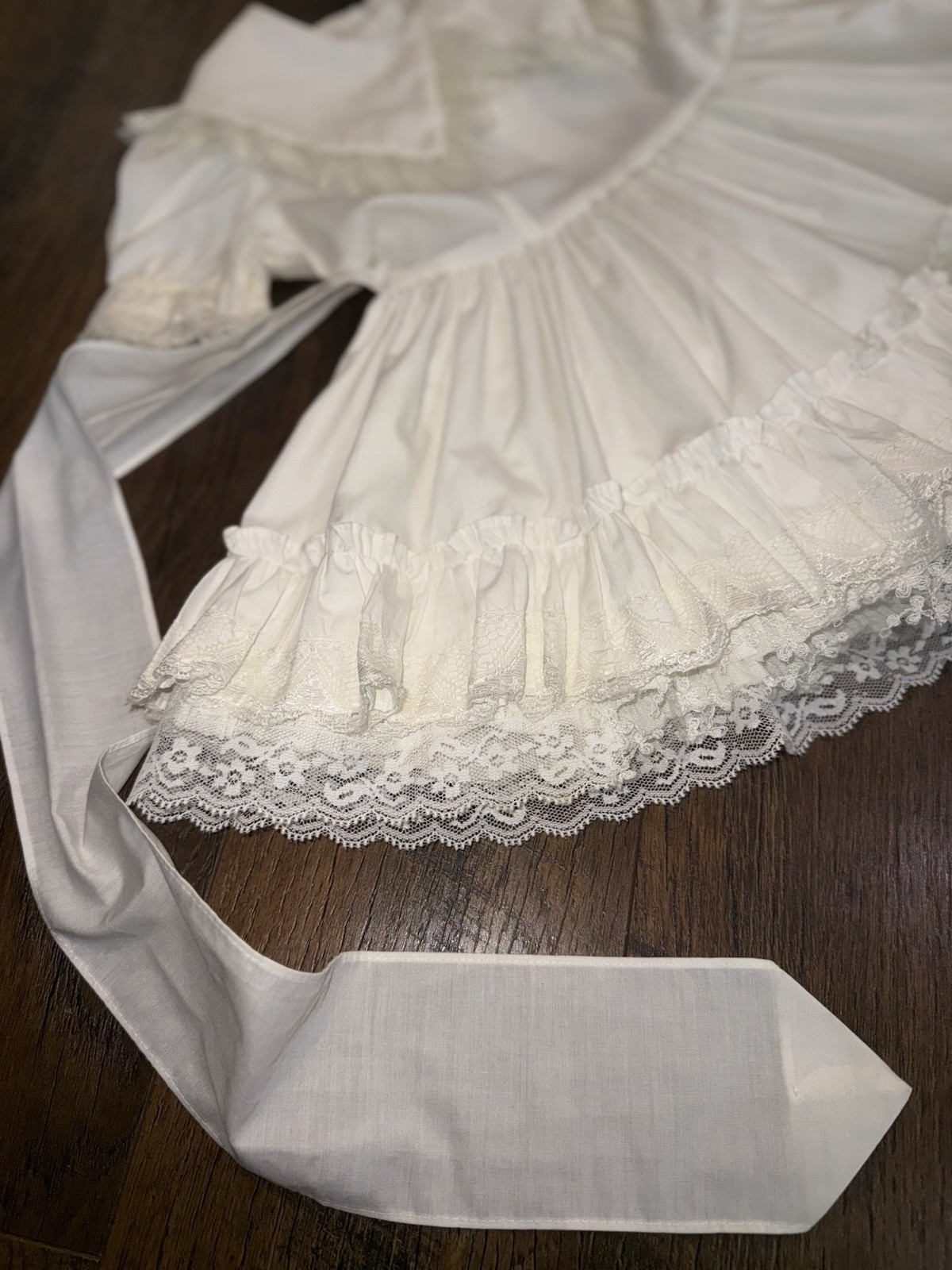 Vtg Golden Age California USA Girls Dress Sz 4 White Ruffled Lace Tiered Full