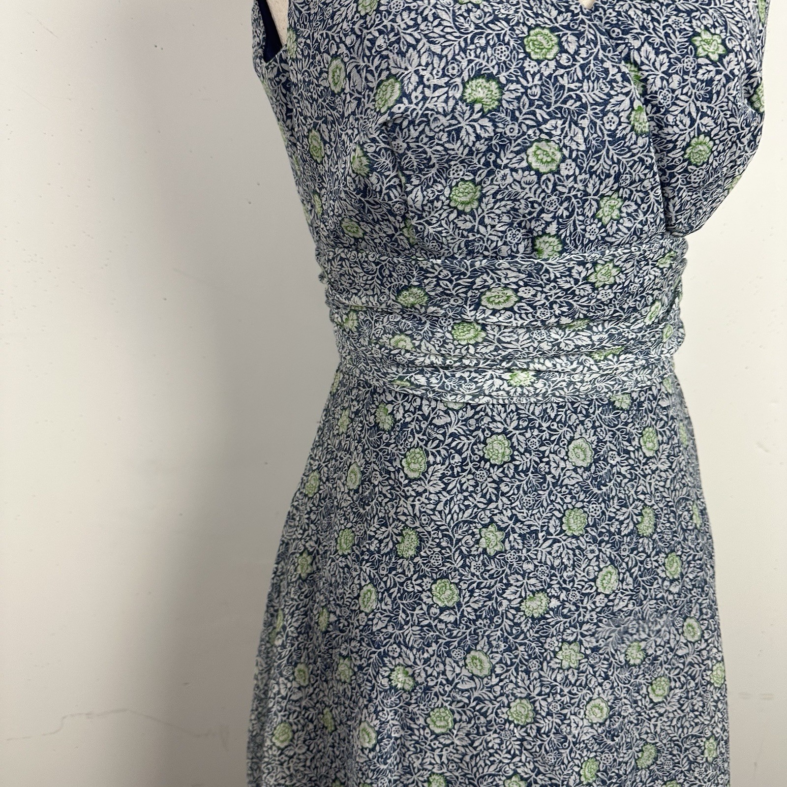 Vtg Miss Elliette Maxi Dress Garden Party Blue Floral Cottage 60s 70s Boho XS