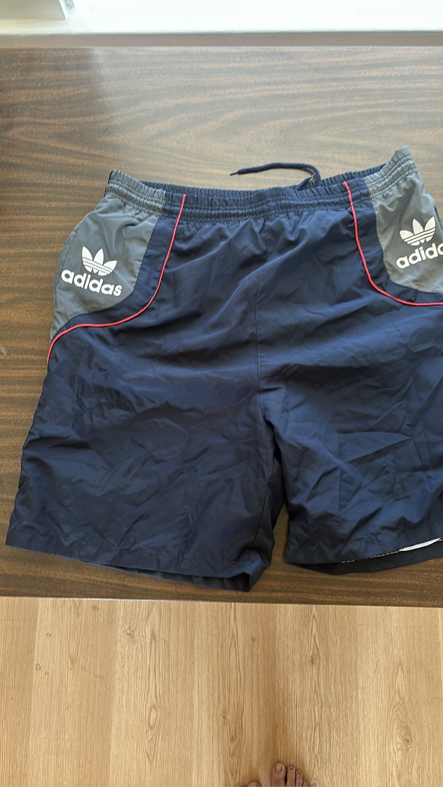 Adidas Trefoil Nylon Windbreaker Shorts Mens Navy Blue Grey Colorblock