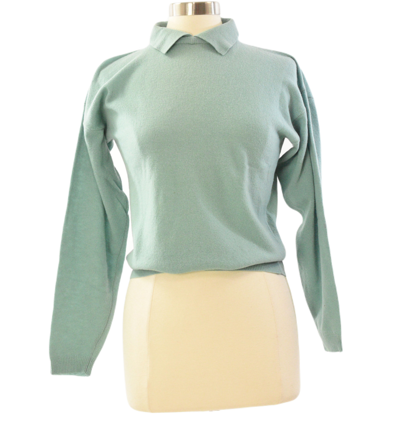 90s Vintage Haberdasher Sage Green Pullover Sweater Womens S Collared Minimalist