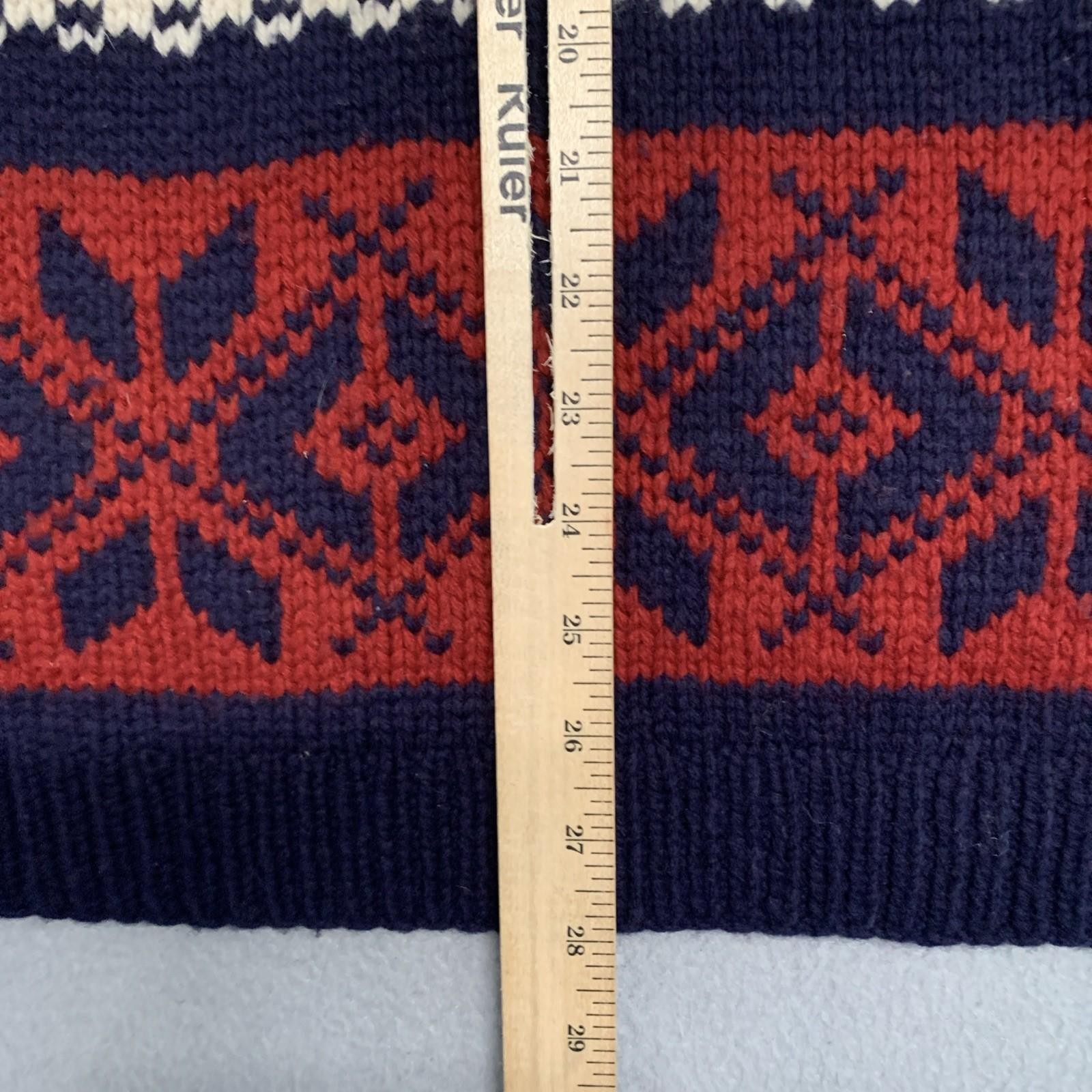 Vintage American Eagle Lambswool Sweater Chunky Knit Fair Isle Blue Red Nordic
