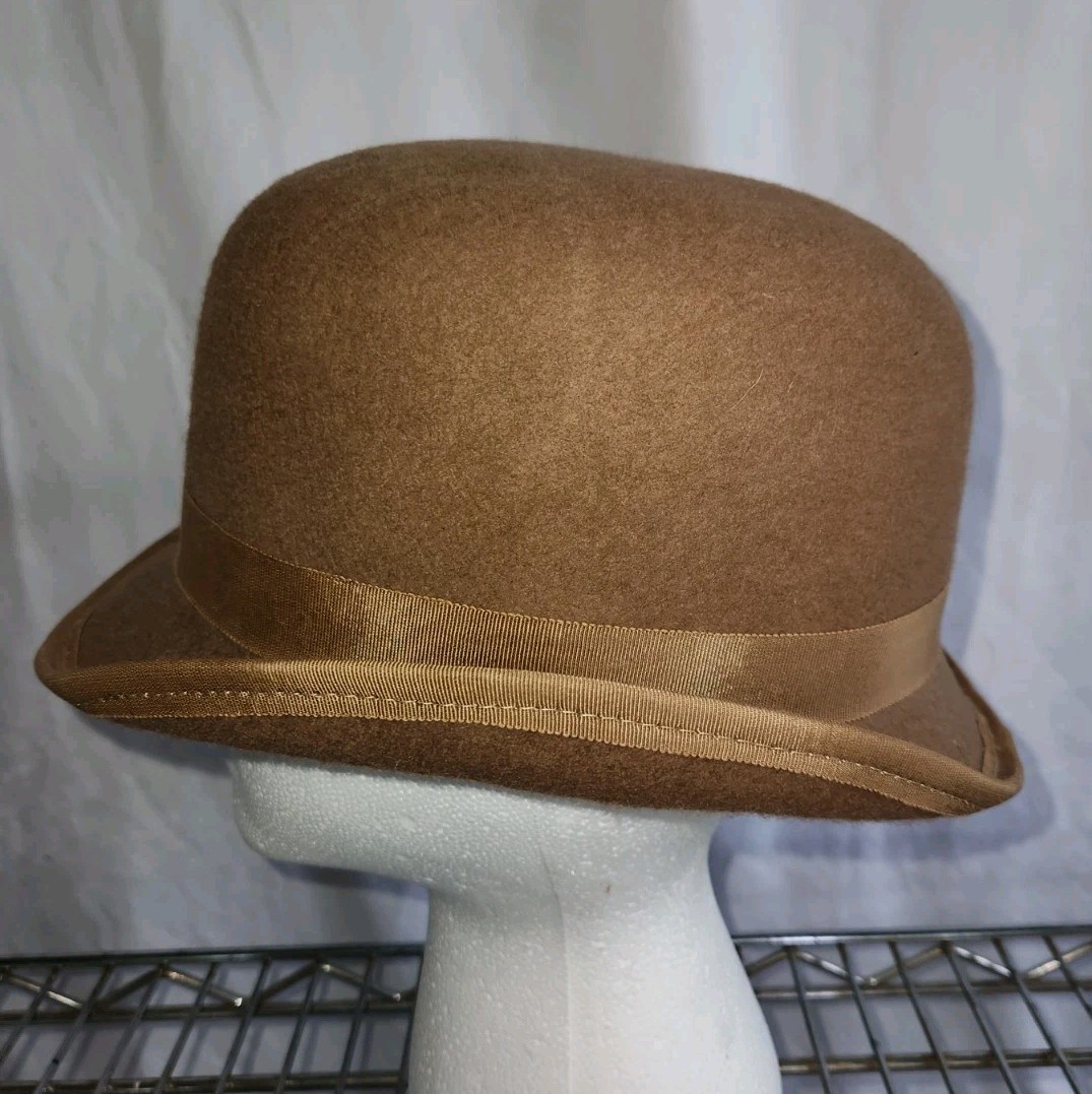 Vintage 1990s Roni Brown Wool Equestrian Derby Bowler Hat Size 7 (22 Inches)