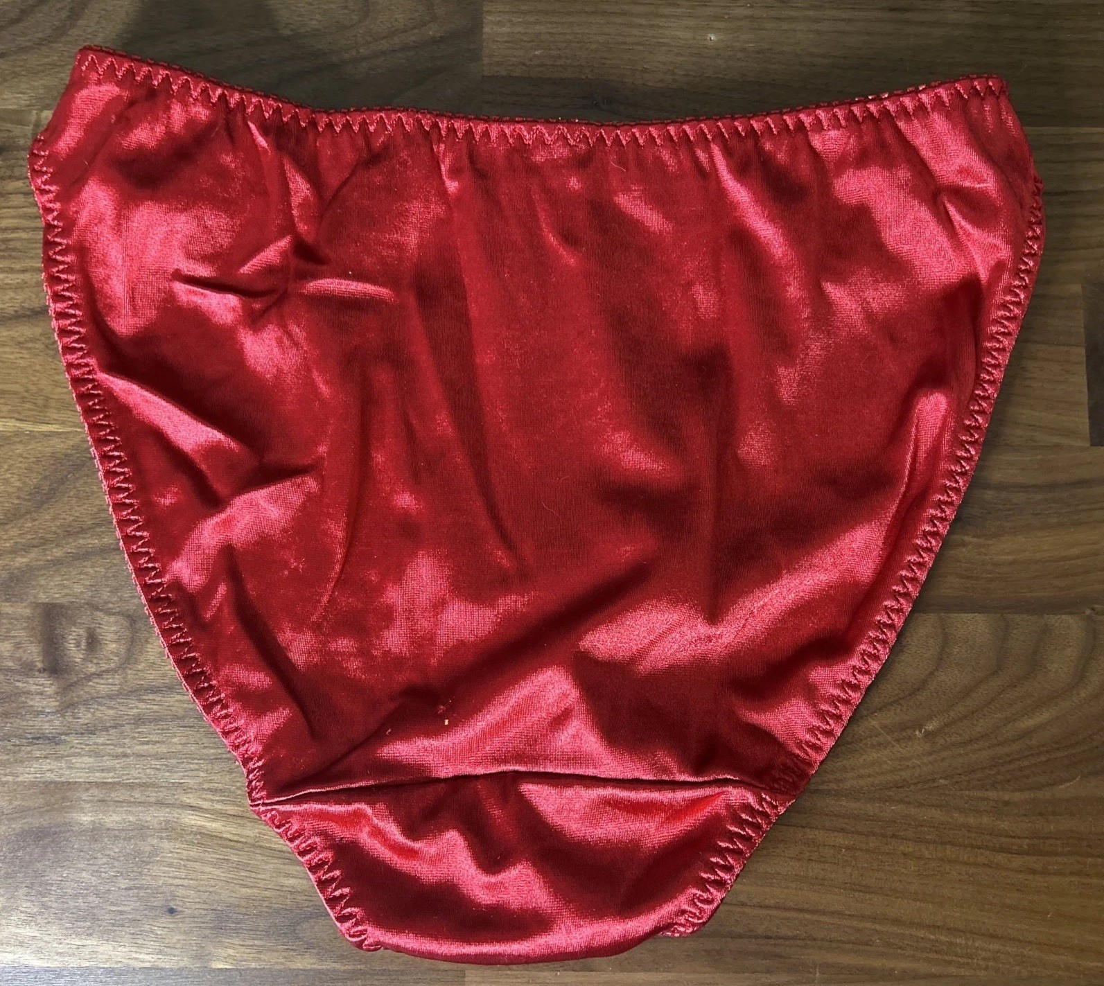 Vtg RENE ROFE Second Skin Satin Stretch GLOSSY WET LOOK Panty & Lace Sz 6 RED