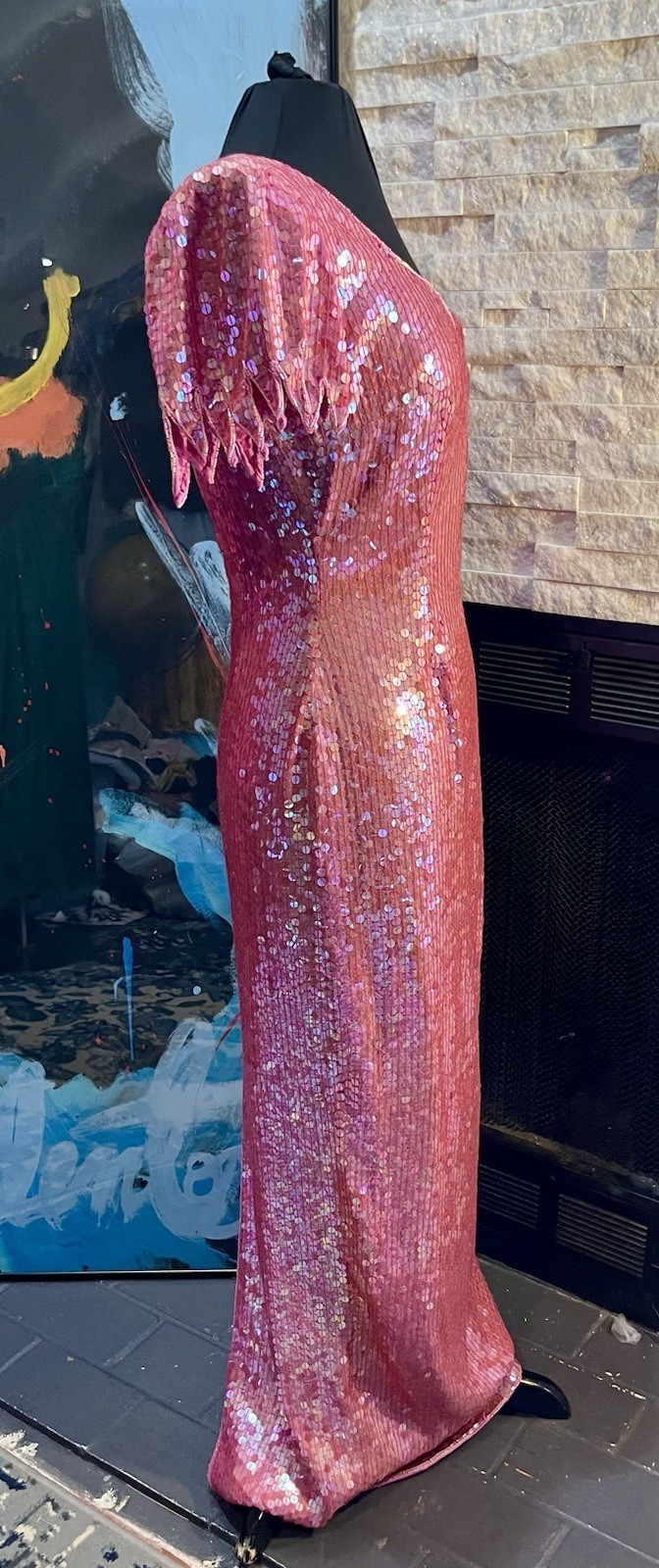 Vintage Nadine Pink Sequin Maxi Gown Size Medium 1980s Prom Special Occasion