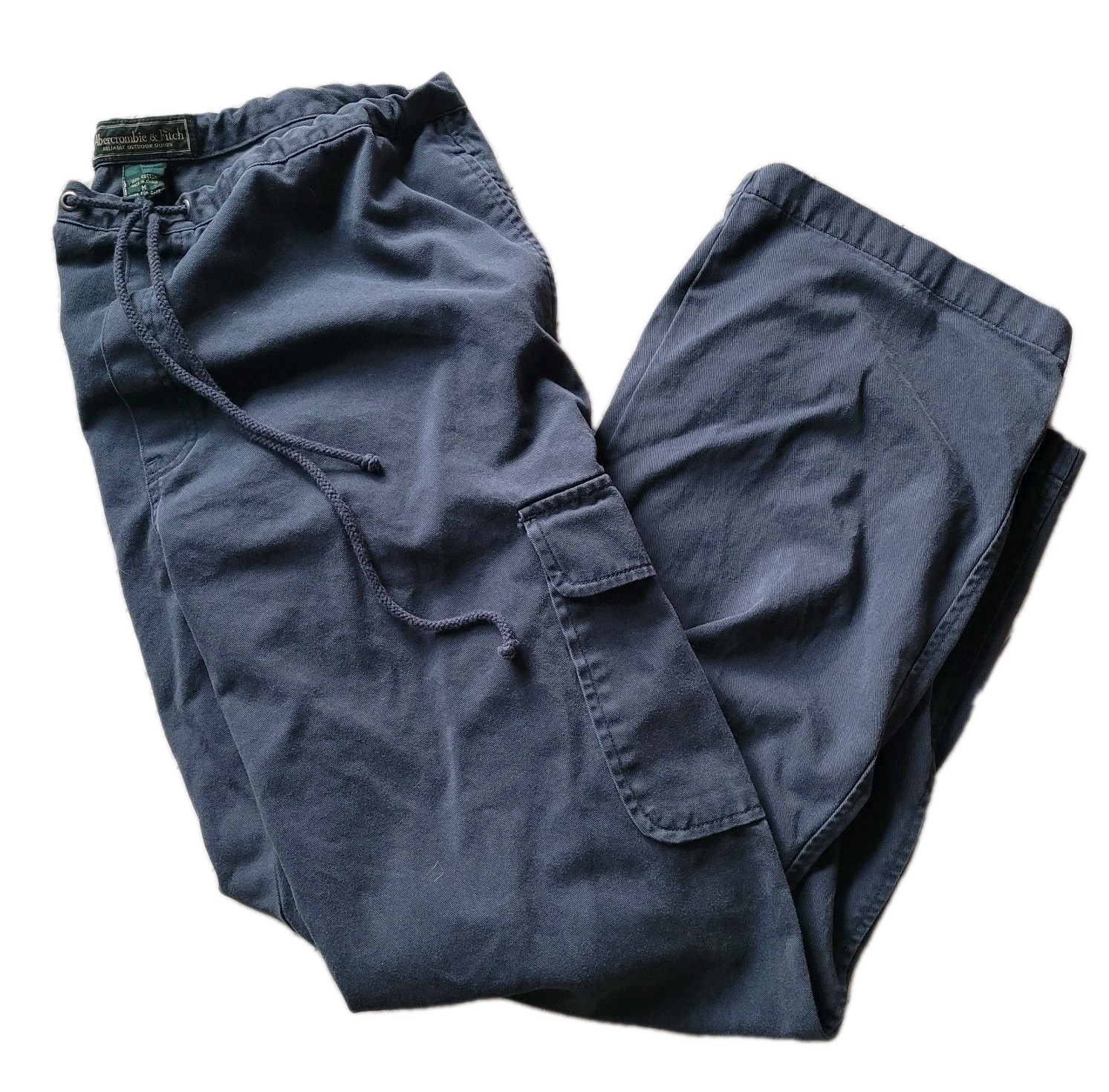 Rare Vintage Abercrombie & Fitch Y2K Cargo Pant Baggy Wide Leg Navy Faded Medium