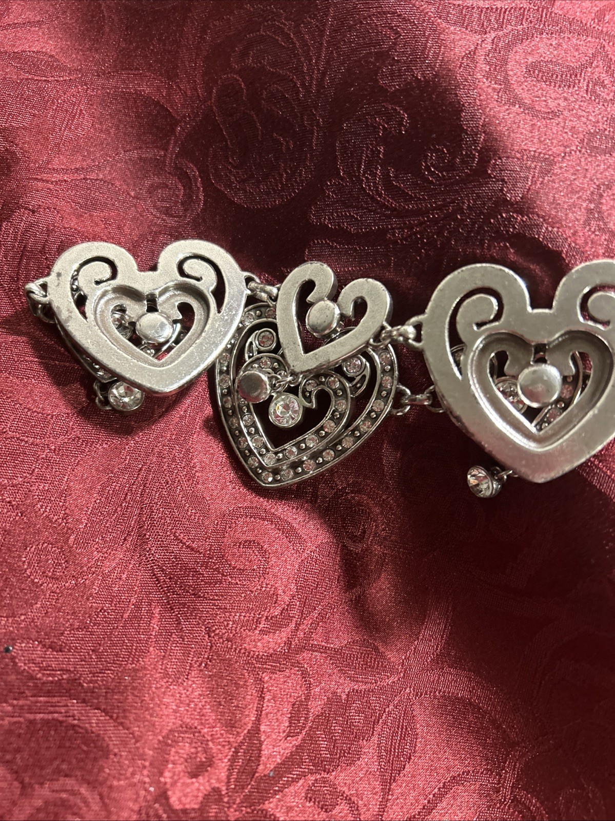 Brighton Silver Heart Pendant belt Pavé Clear Stones SZ M