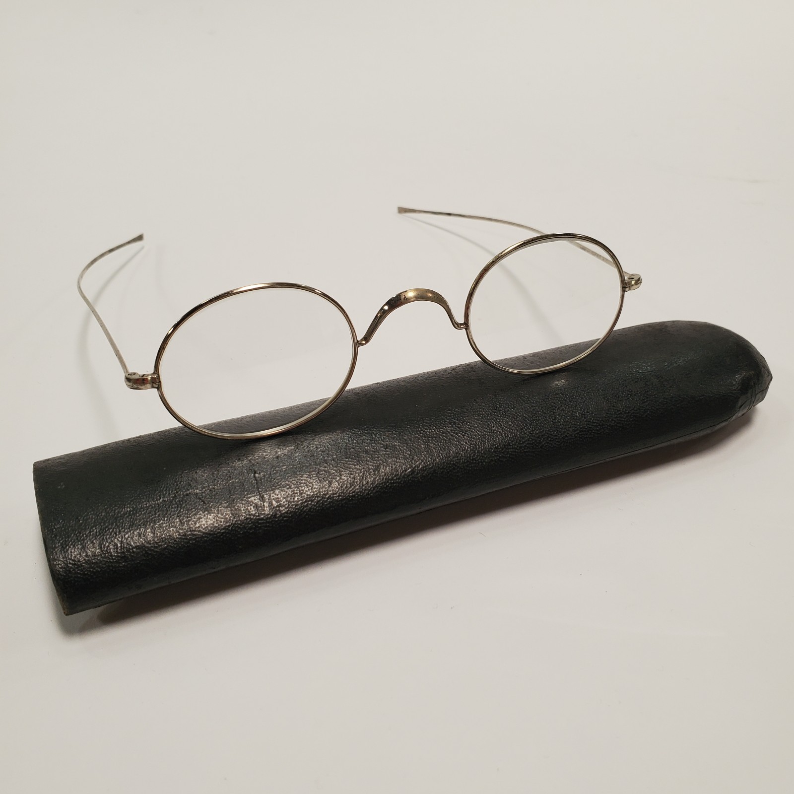 Antique Wire Rim Oval Spectacles Eyeglasses with Original Case