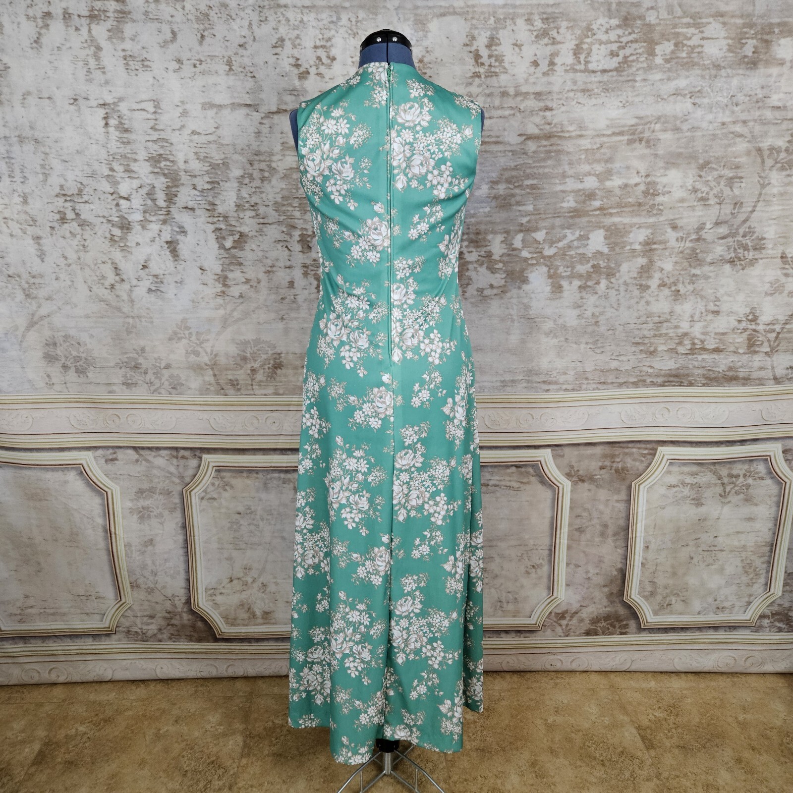 Vintage 1970s M Maxi Dress & Jacket Green Floral Mod Vintage VTG 70s Sleeveless