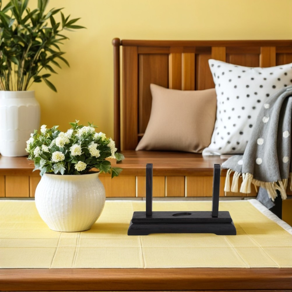 Folding Fan Display Frame Asian Stand Desk Wooden Holder Decorative