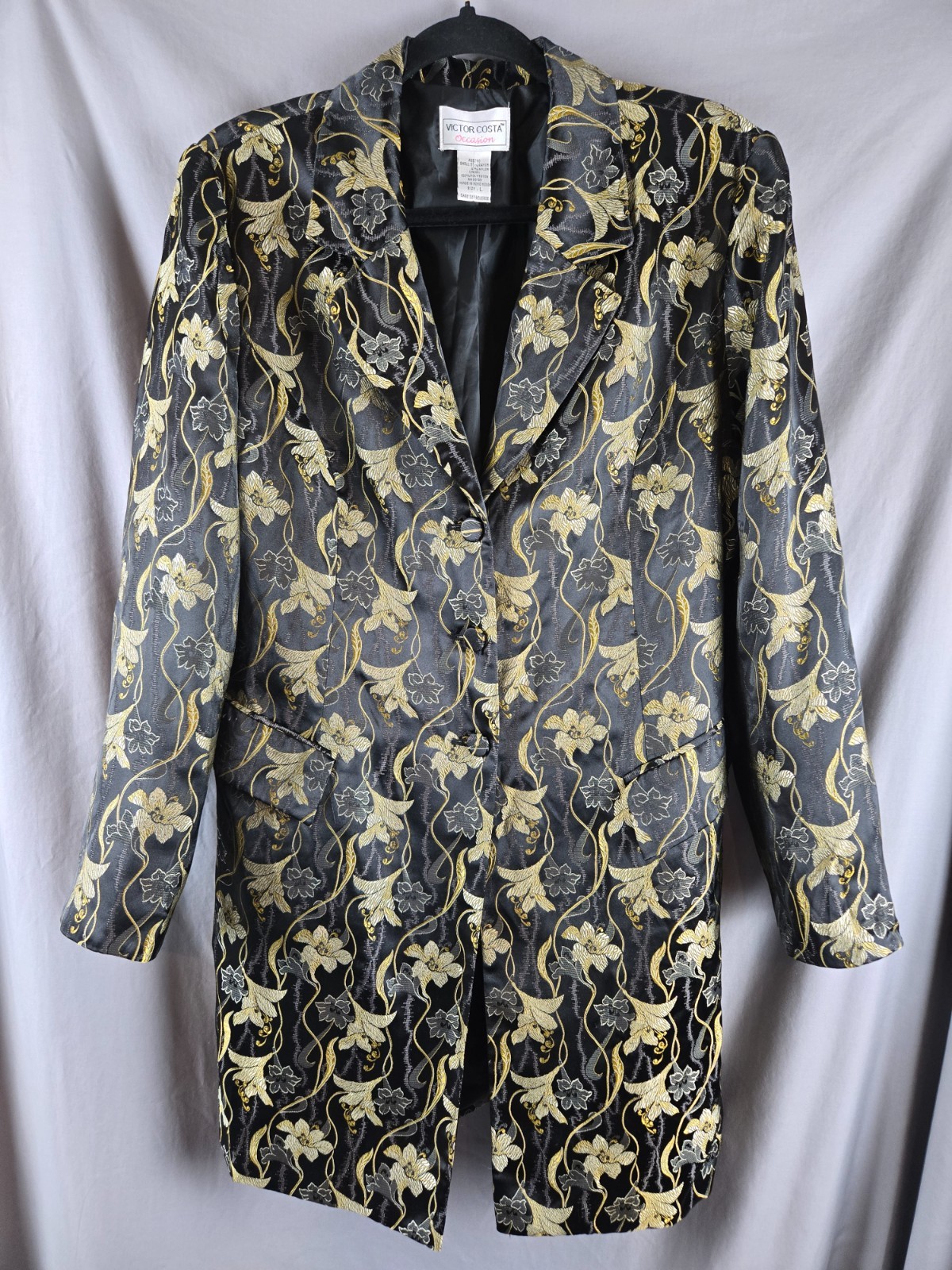 Victor Costa Occasion Gold Floral Jacquard Jacket L Hong Kong Vintage