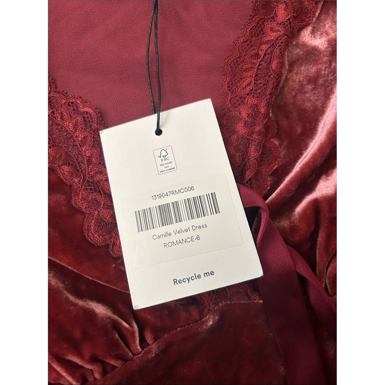 NWT Reformation Camille Velvet Dress