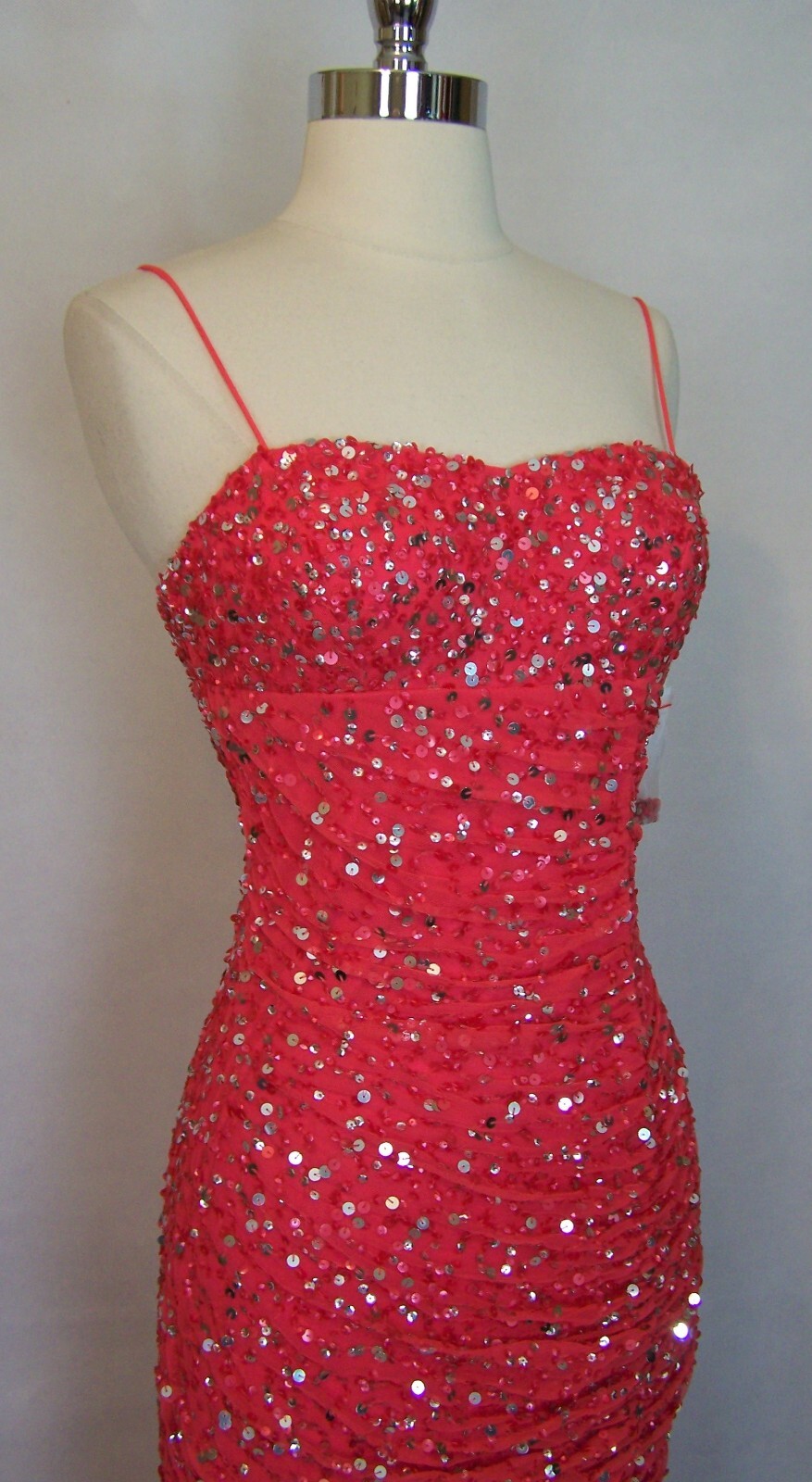 NWT NOS Y2K Bombshell Pink Ruched Sequin Evening Dress Size 2
