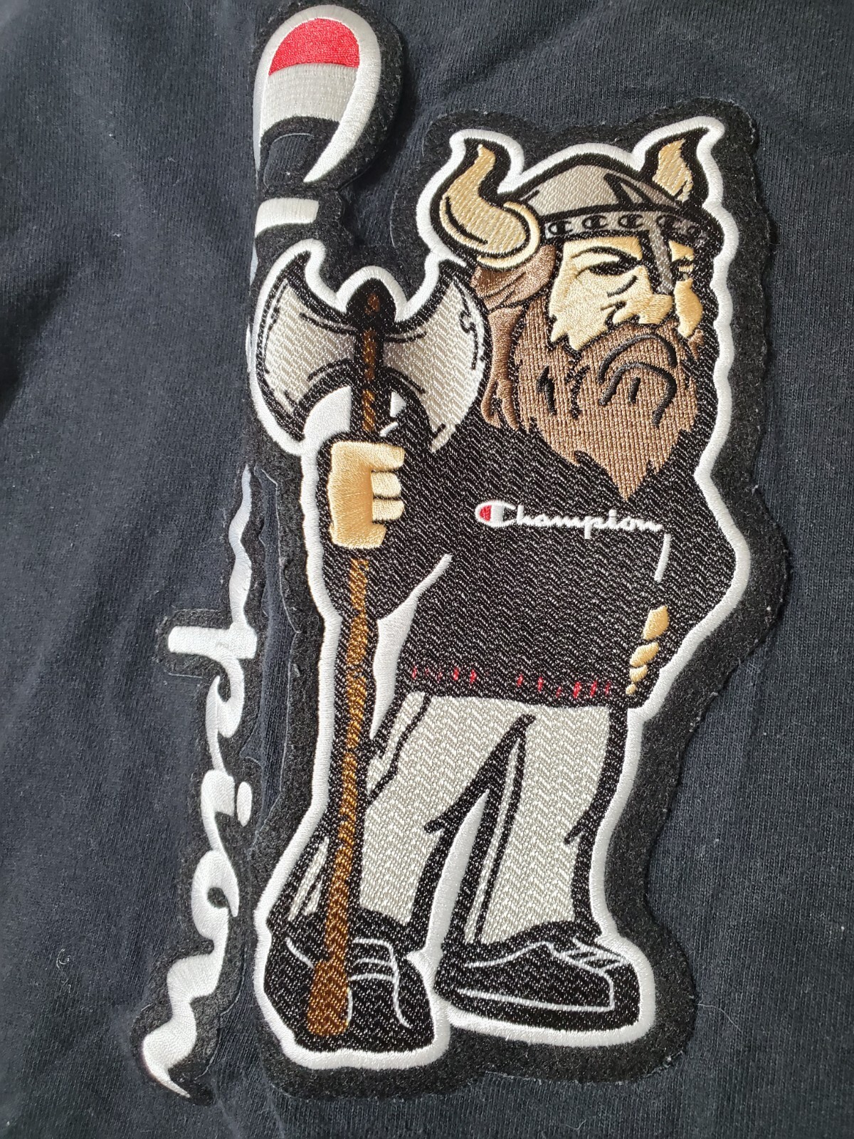 champion viking t-shirt Sz MED Black Athletic 3D Patch Cotton Sports RARE
