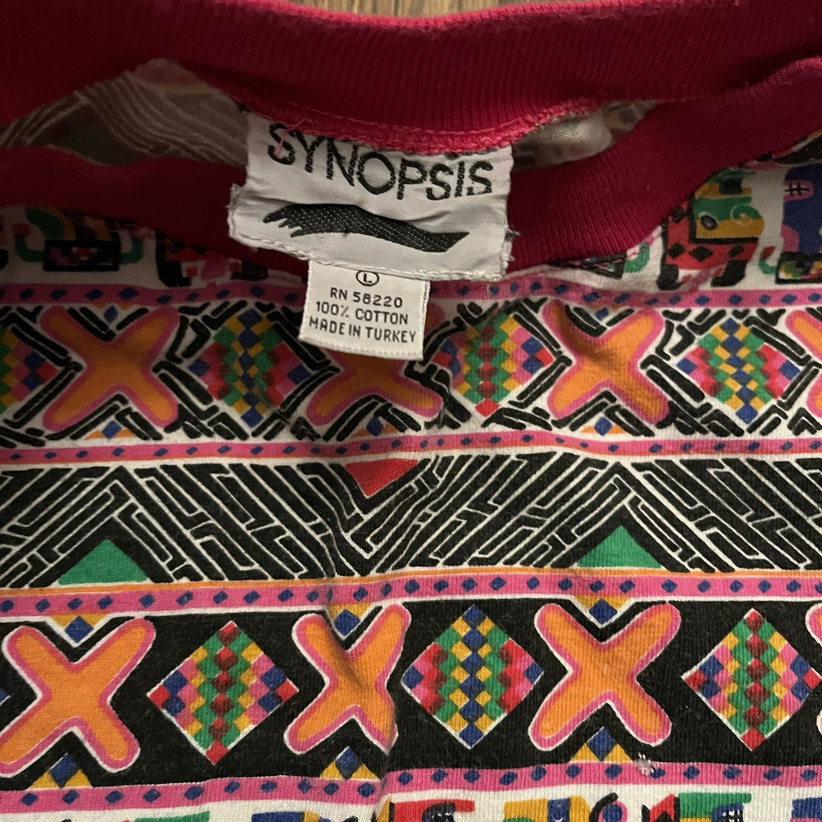 Vintage Synopsis Geometric Pattern Bright Vibrant Cosby Shirt Pink Orange Black
