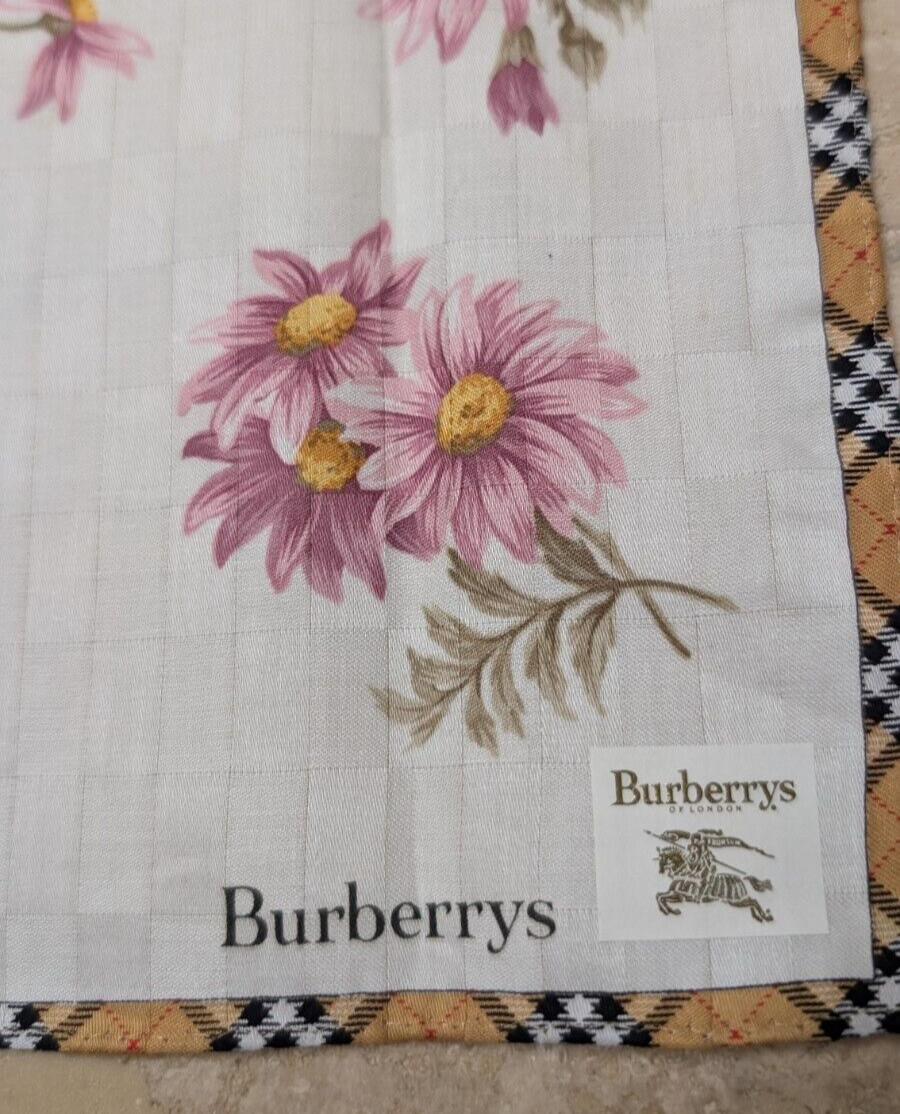 Burberry Vintage Handkerchief Check Floral Checkered Flowers 19 x 19 inches