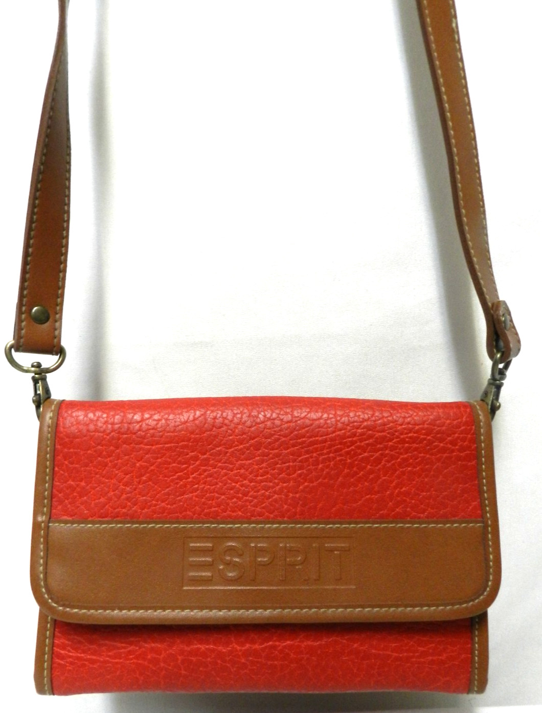 Esprit Vintage shoulder bag small purse w/ built in Wallet red brown synthetic