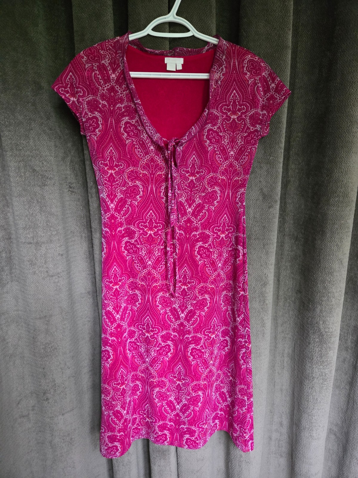 Vintage Y2K Zara Hot Pink Paisley Midi Dress Mesh Boho Chic Summer Beachwear