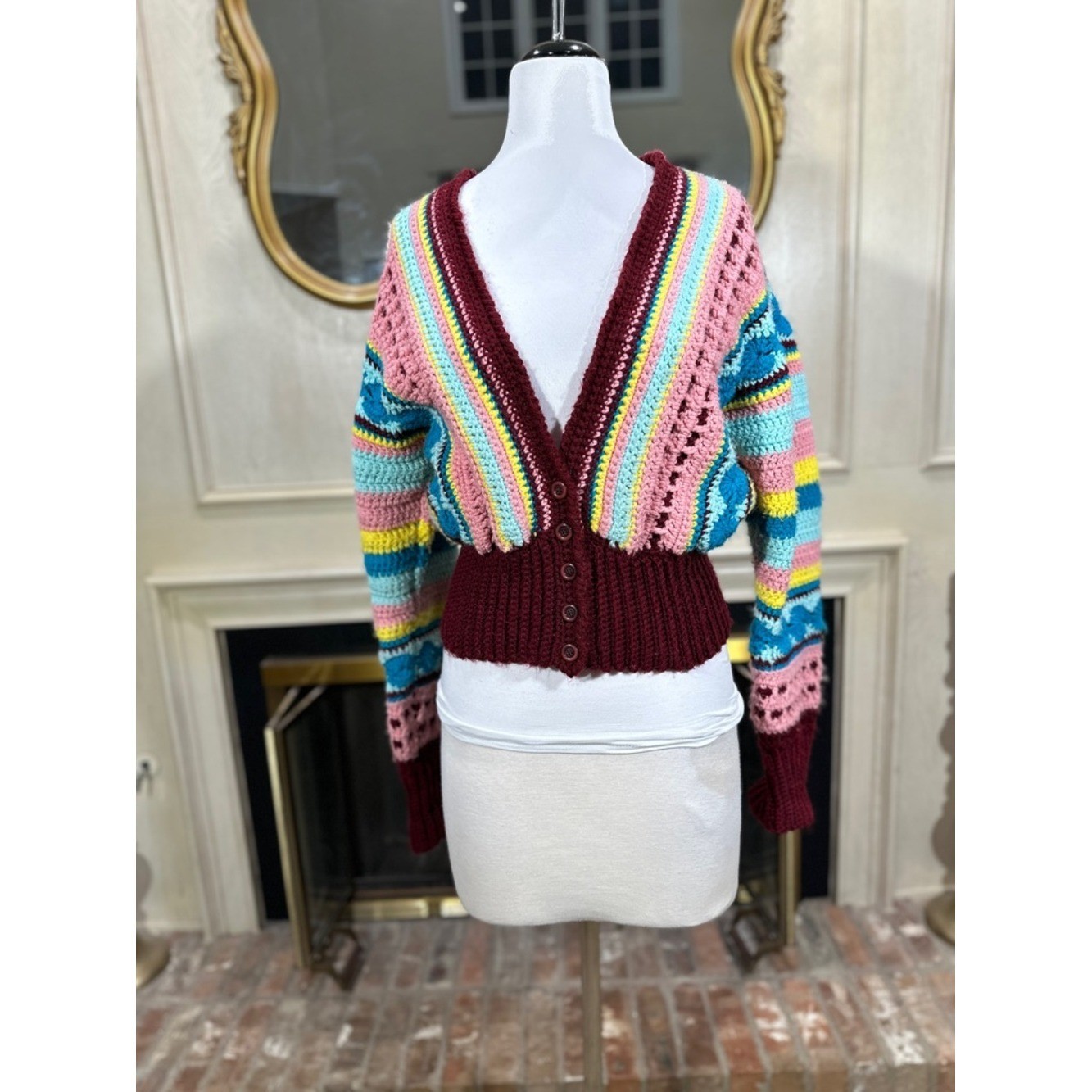 Unbranded Handmade Vintage Crochet Cardigan Multi-Color Grannycore Kitschy