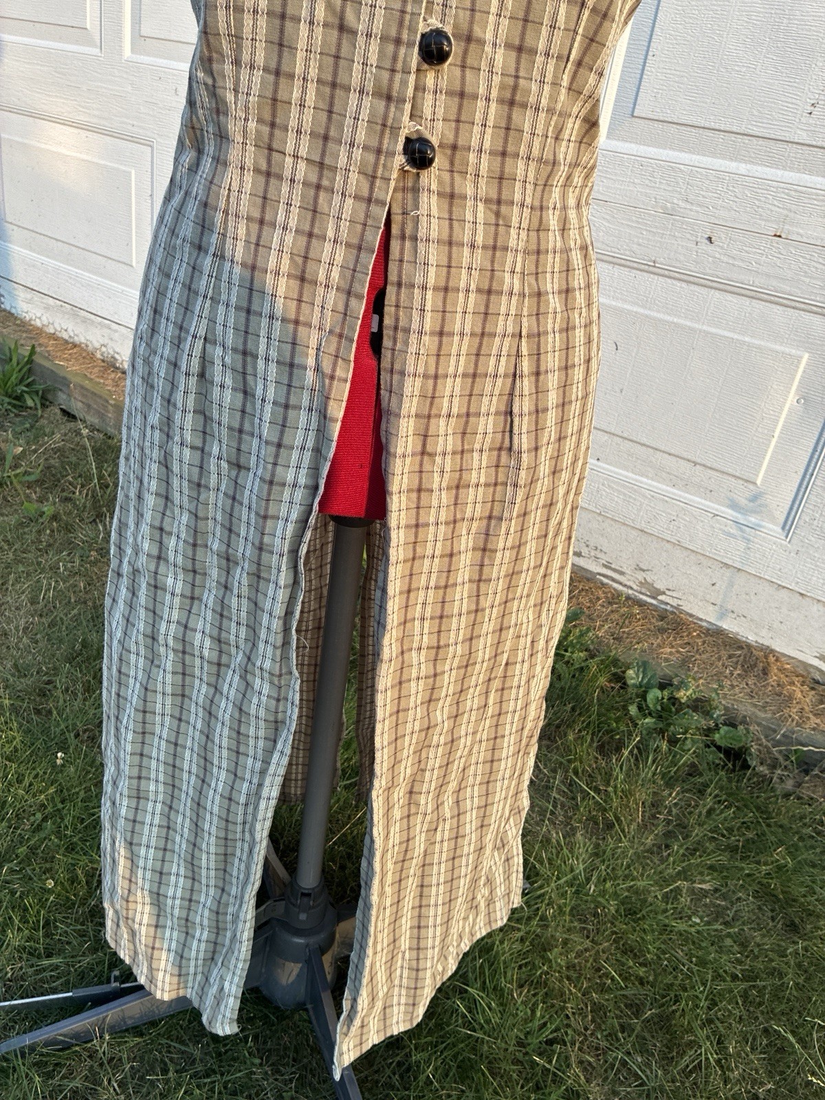 Beautiful Vintage 90s Handmade Plaid Midi Dress Beige And White
