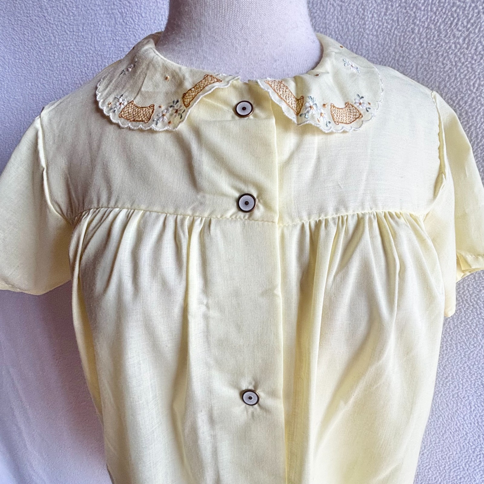 Vintage 1960s 1970s Katz Yellow Polycotton Embroidered Pajamas NOS NWT
