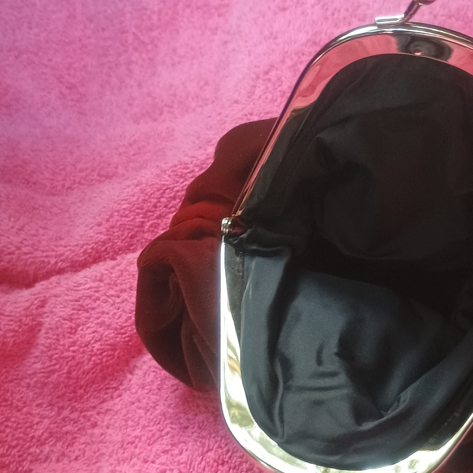Burgundy Velvet Drawstring Coin Purse with Metal Frame Closure Victorian