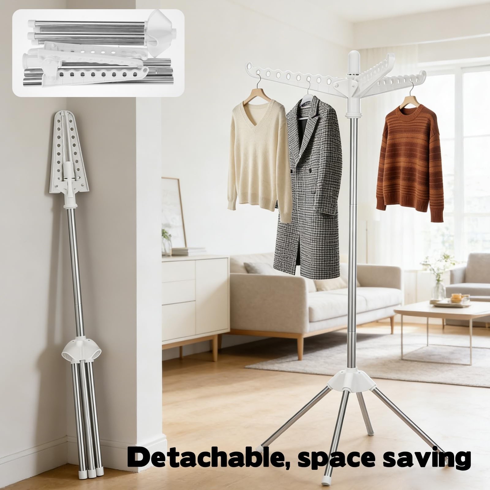 Rotatable and Foldable Clothes Drying Rack 59 Inch Laundry Drying Tree with 2…